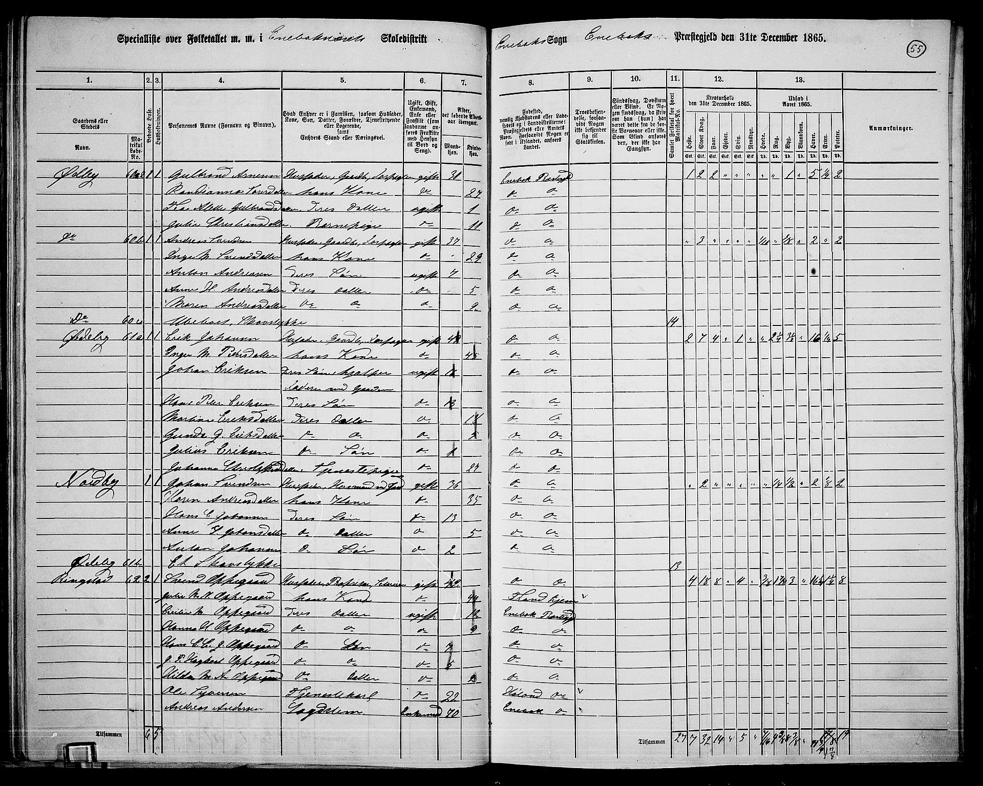 RA, 1865 census for Enebakk, 1865, p. 52