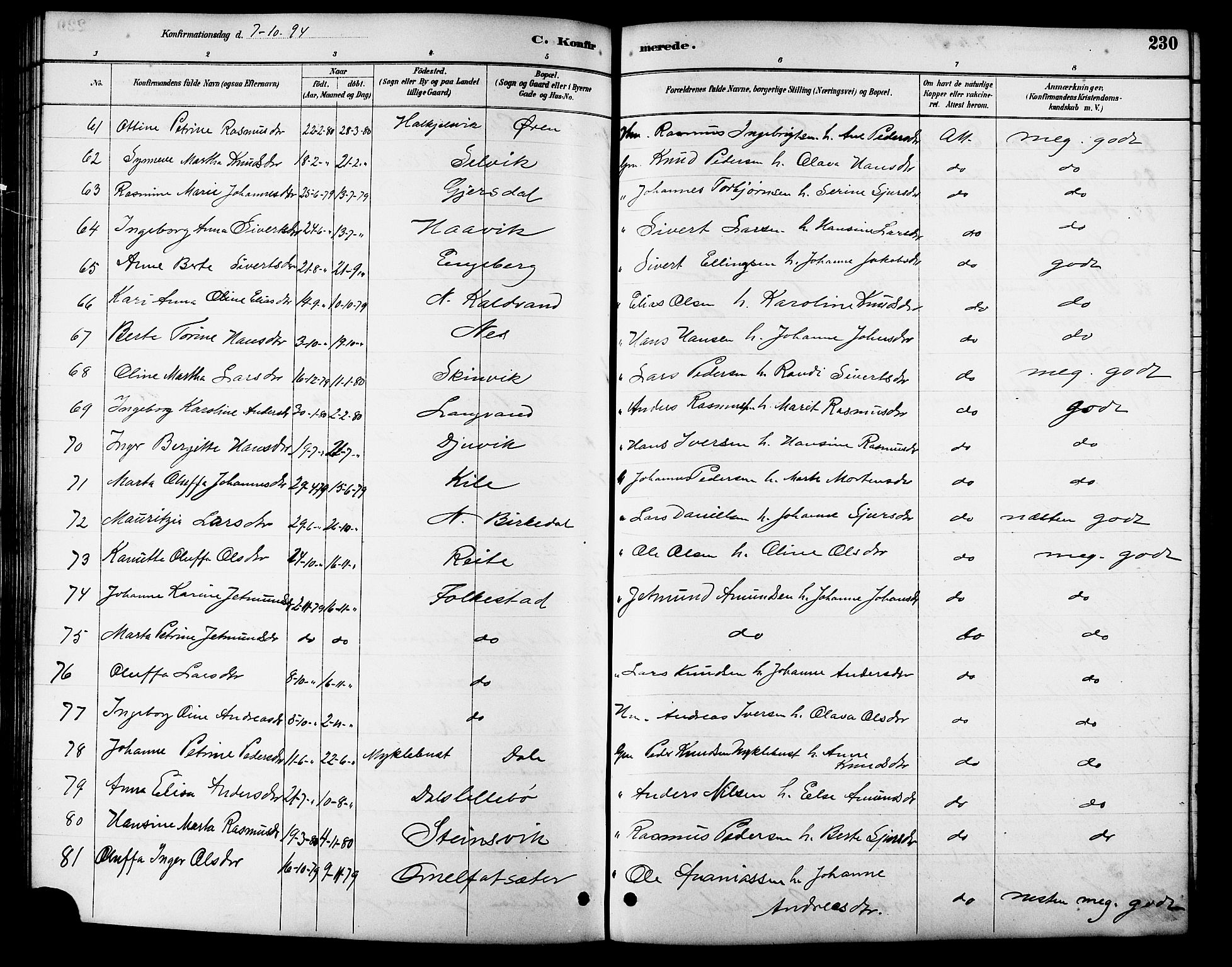 Ministerialprotokoller, klokkerbøker og fødselsregistre - Møre og Romsdal, AV/SAT-A-1454/511/L0158: Parish register (copy) no. 511C04, 1884-1903, p. 230