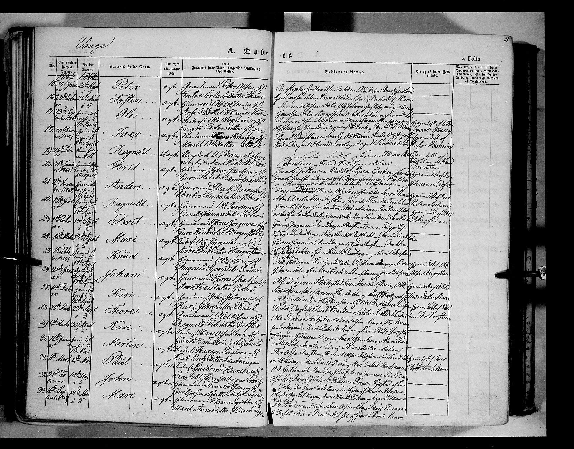 Vågå prestekontor, SAH/PREST-076/H/Ha/Haa/L0006: Parish register (official) no. 6 /1, 1856-1872, p. 51