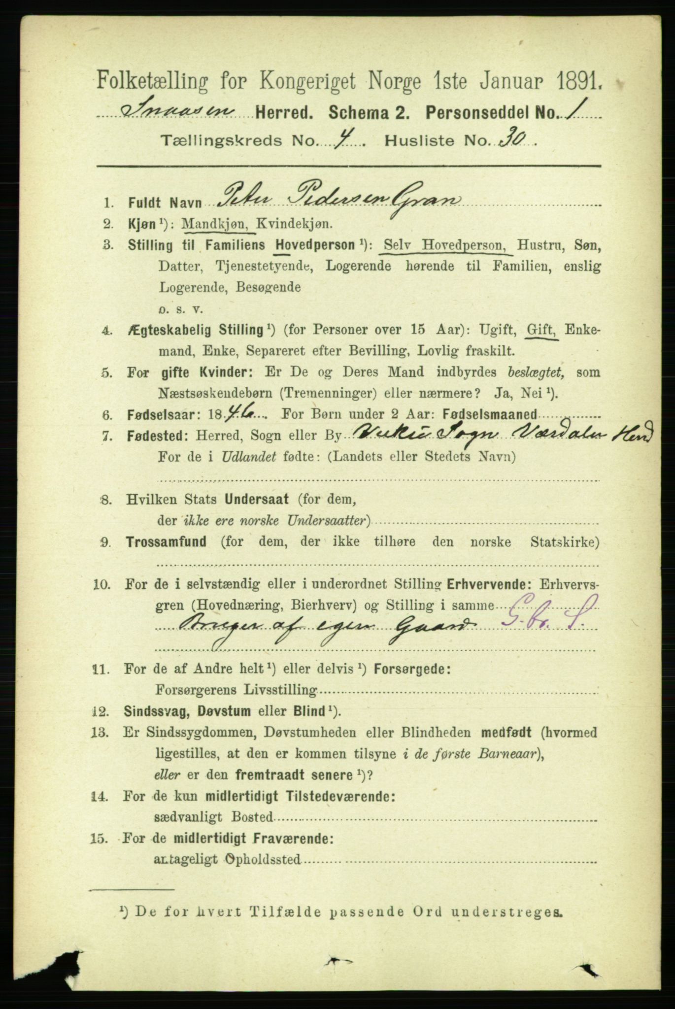 RA, 1891 census for 1736 Snåsa, 1891, p. 1267