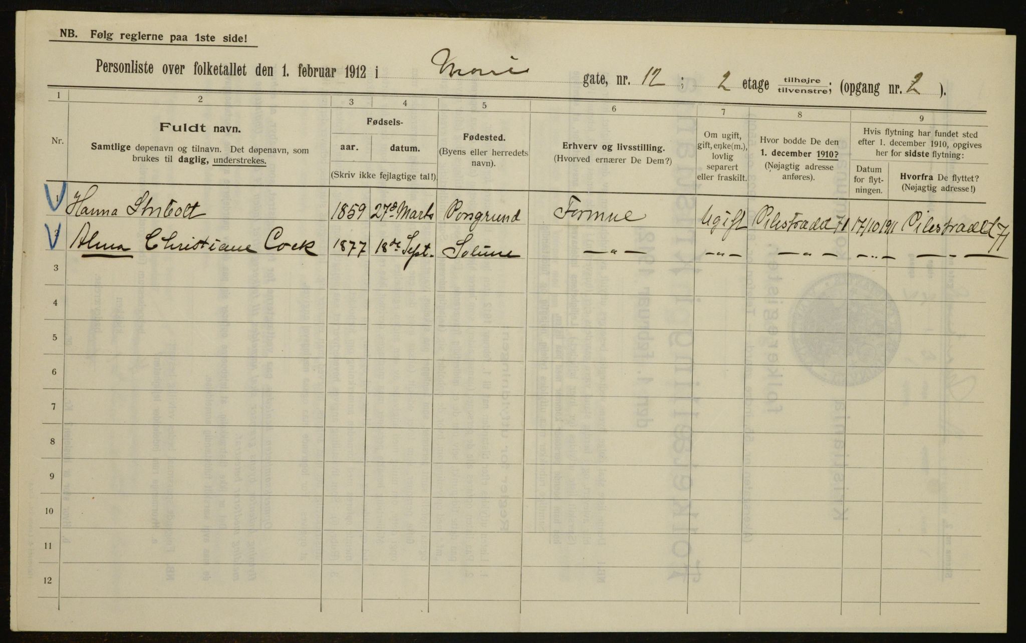 OBA, Municipal Census 1912 for Kristiania, 1912, p. 63350