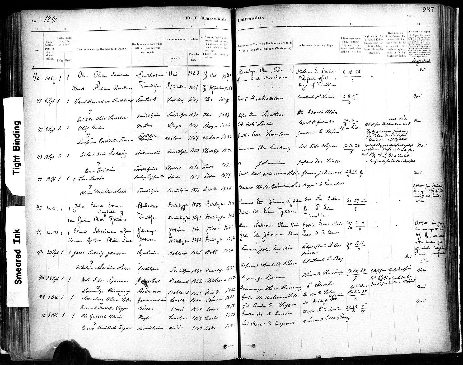 Ministerialprotokoller, klokkerbøker og fødselsregistre - Sør-Trøndelag, AV/SAT-A-1456/602/L0119: Parish register (official) no. 602A17, 1880-1901, p. 287