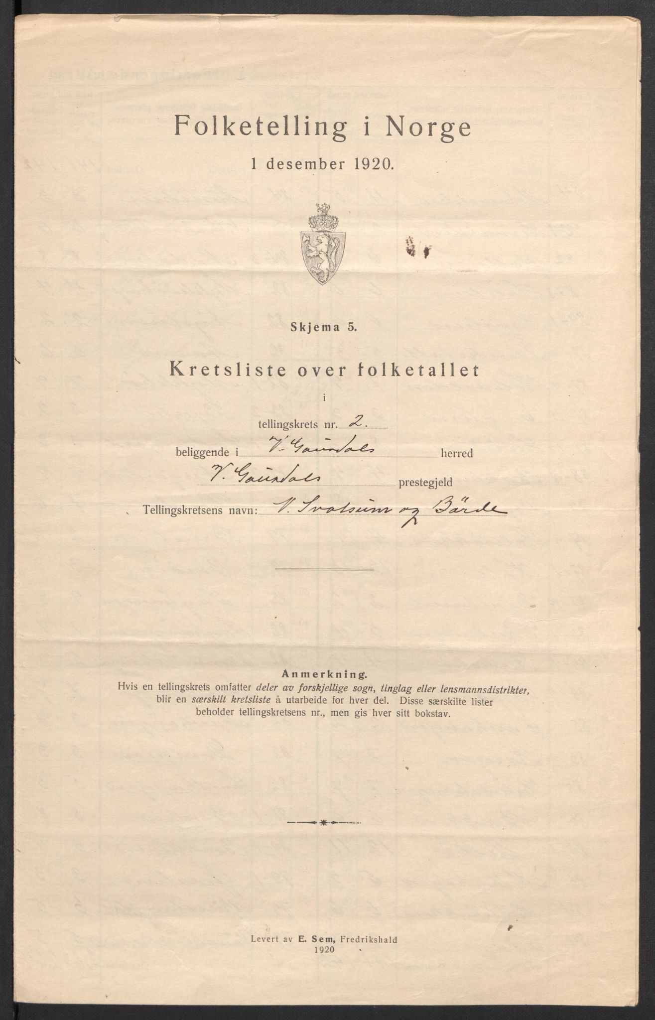 SAH, 1920 census for Vestre Gausdal, 1920, p. 9