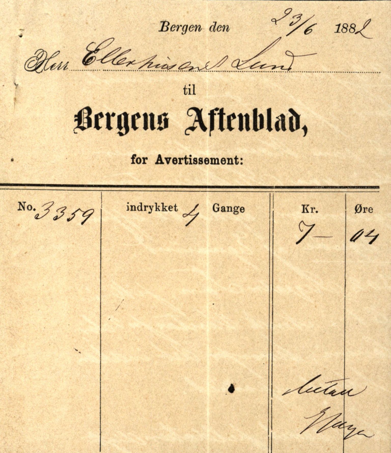 Pa 63 - Østlandske skibsassuranceforening, VEMU/A-1079/G/Ga/L0015/0003: Havaridokumenter / Egerøen, 1882