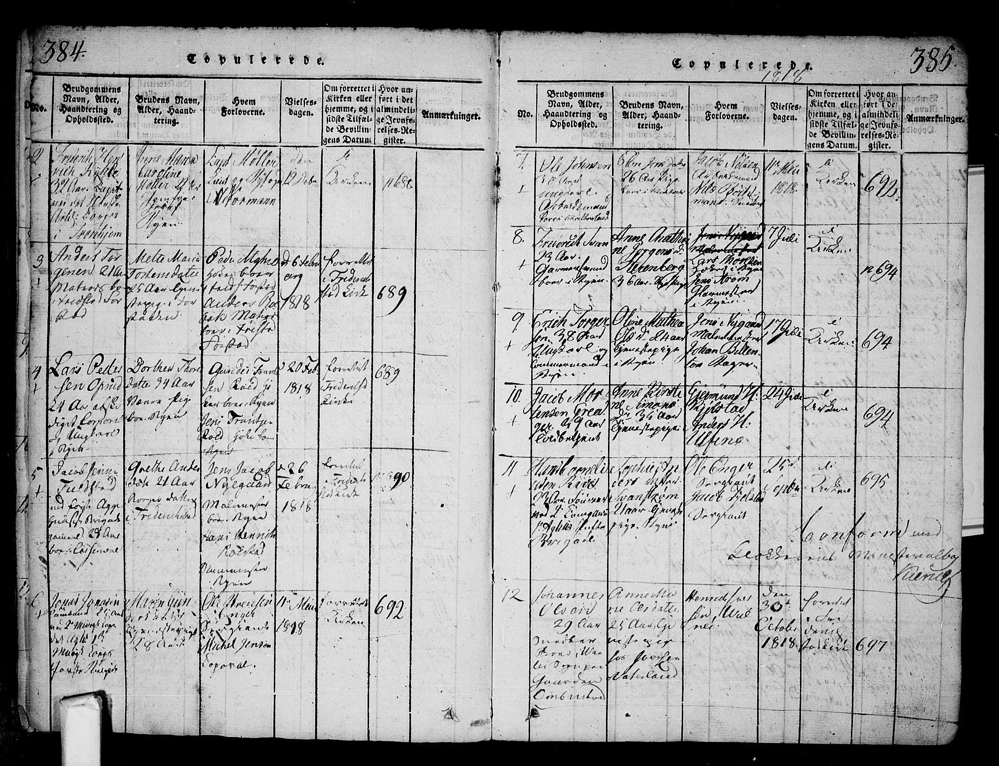 Fredrikstad prestekontor Kirkebøker, SAO/A-11082/F/Fa/L0004: Parish register (official) no. 4, 1816-1834, p. 384-385