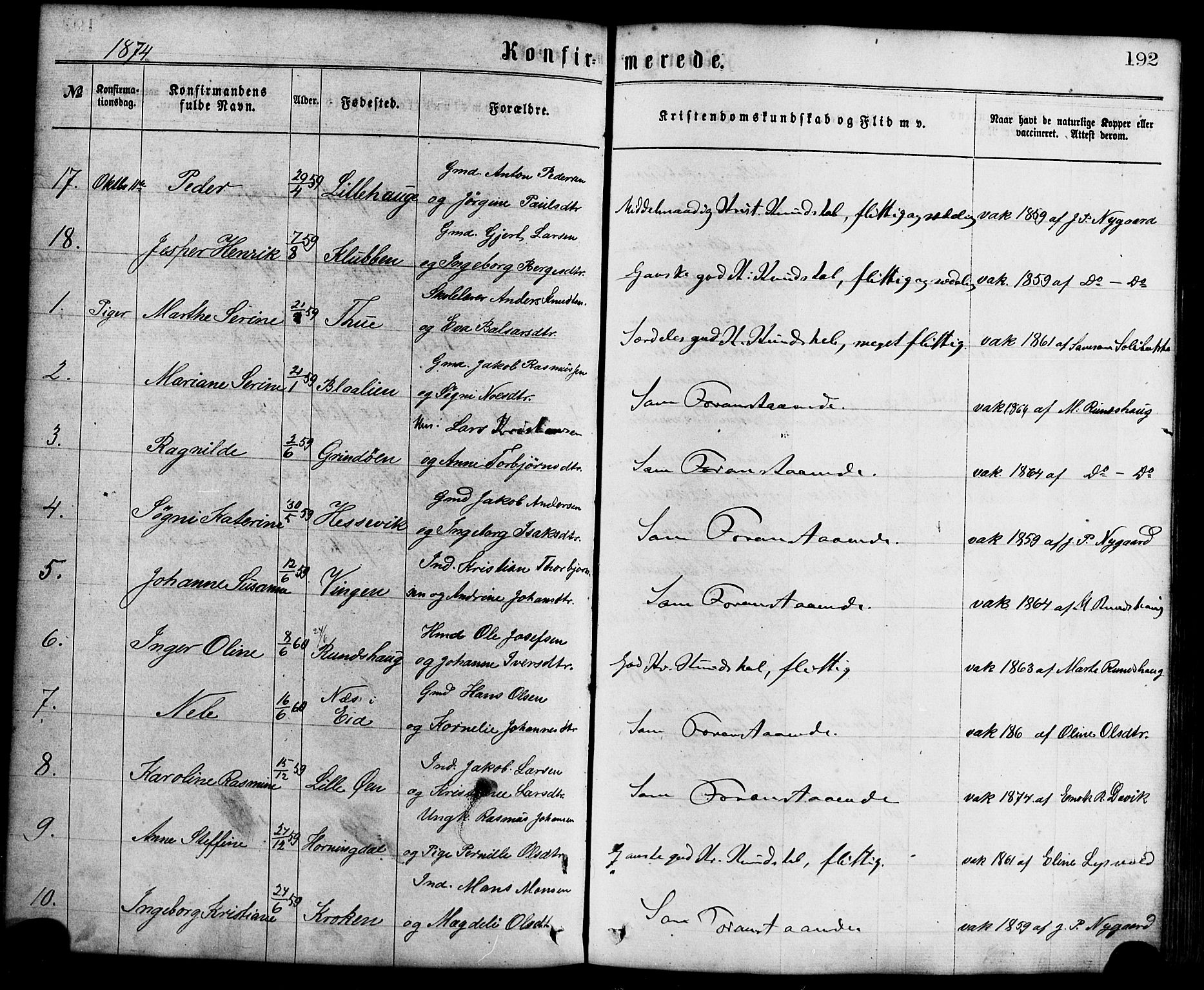 Davik sokneprestembete, SAB/A-79701/H/Haa/Haaa/L0006: Parish register (official) no. A 6, 1867-1881, p. 192