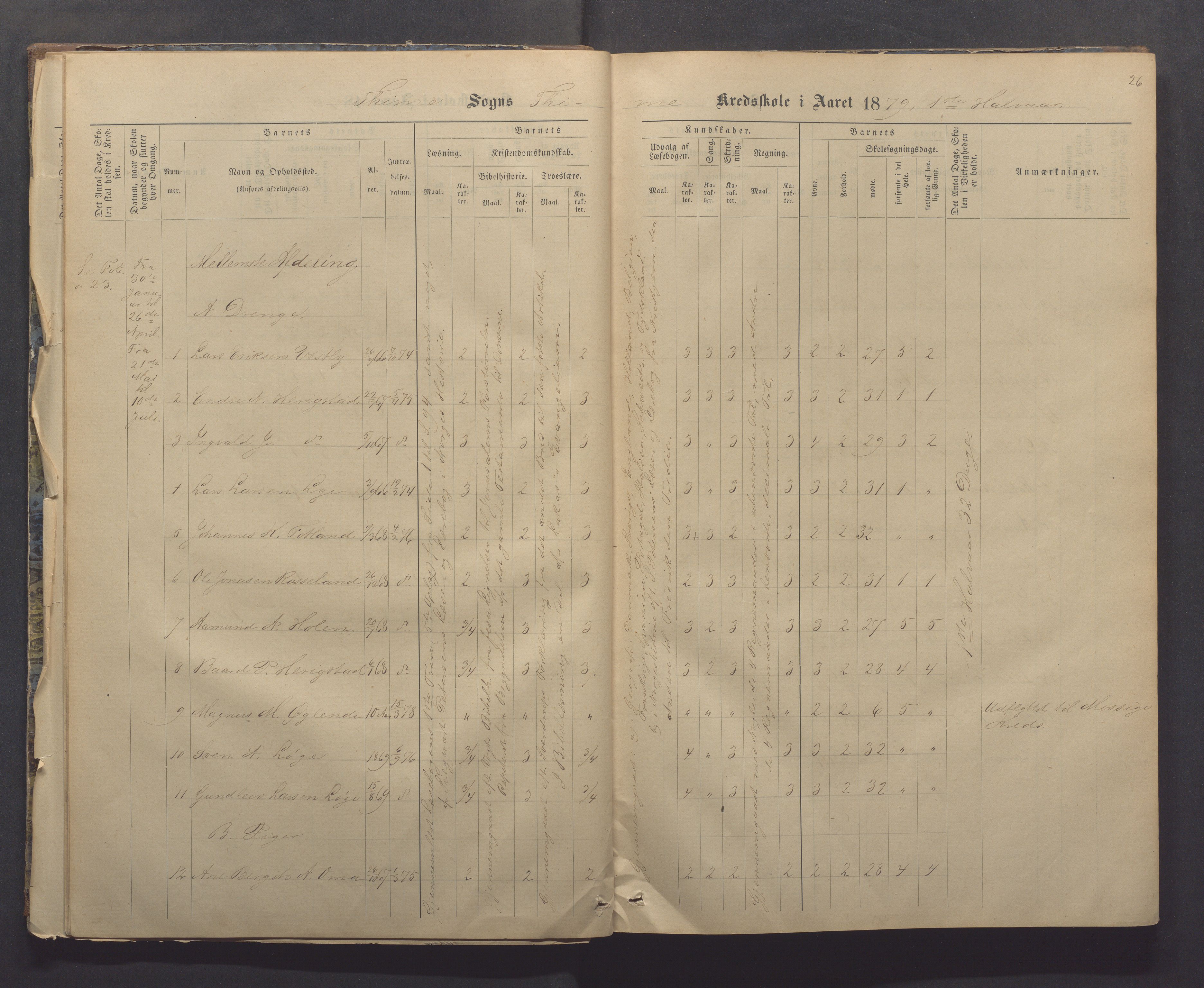 Time kommune - Time/Vestly skole, IKAR/K-100804/H/L0004: Skoleprotokoll, 1876-1890, p. 26