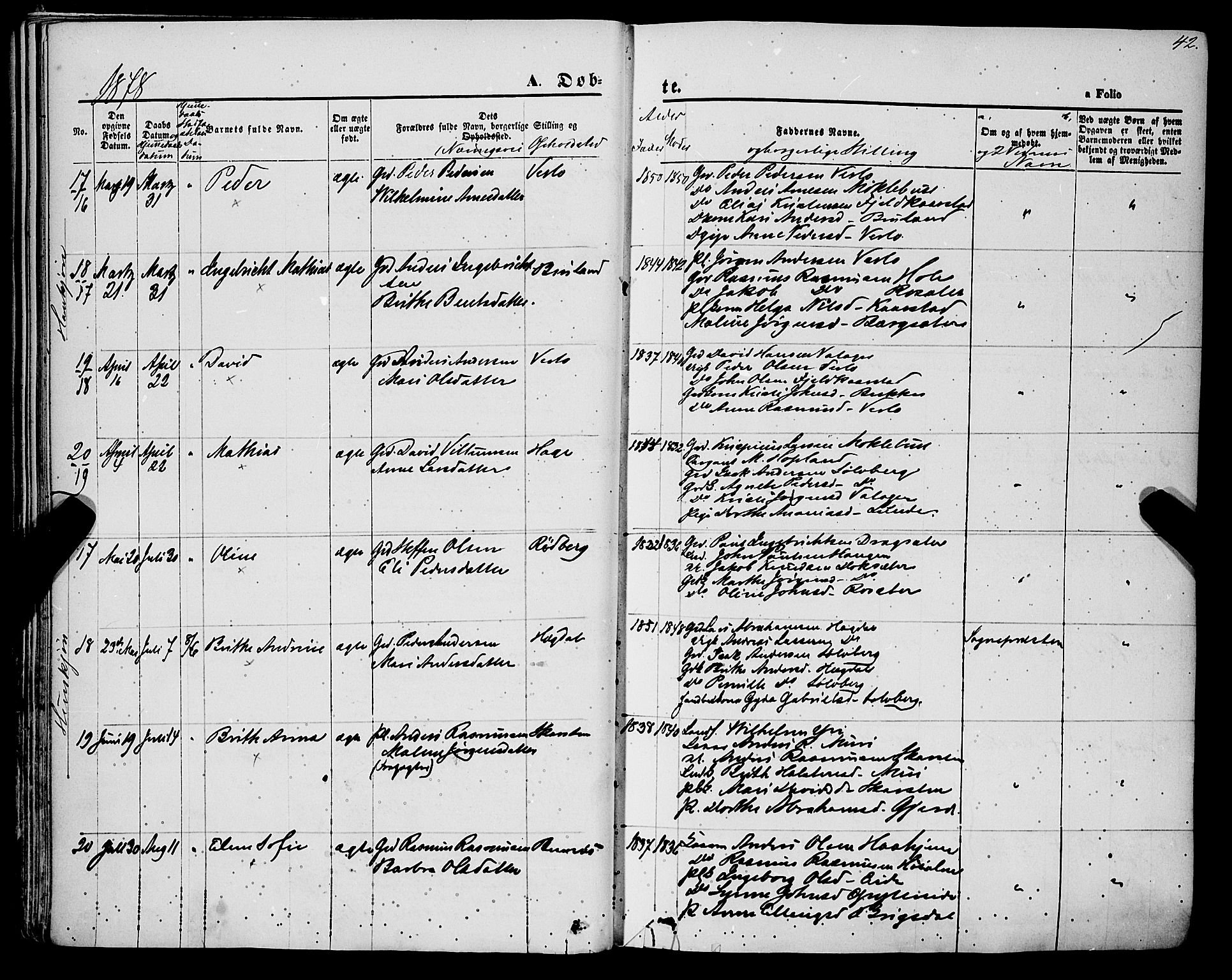 Innvik sokneprestembete, AV/SAB-A-80501: Parish register (official) no. A 6, 1865-1878, p. 42