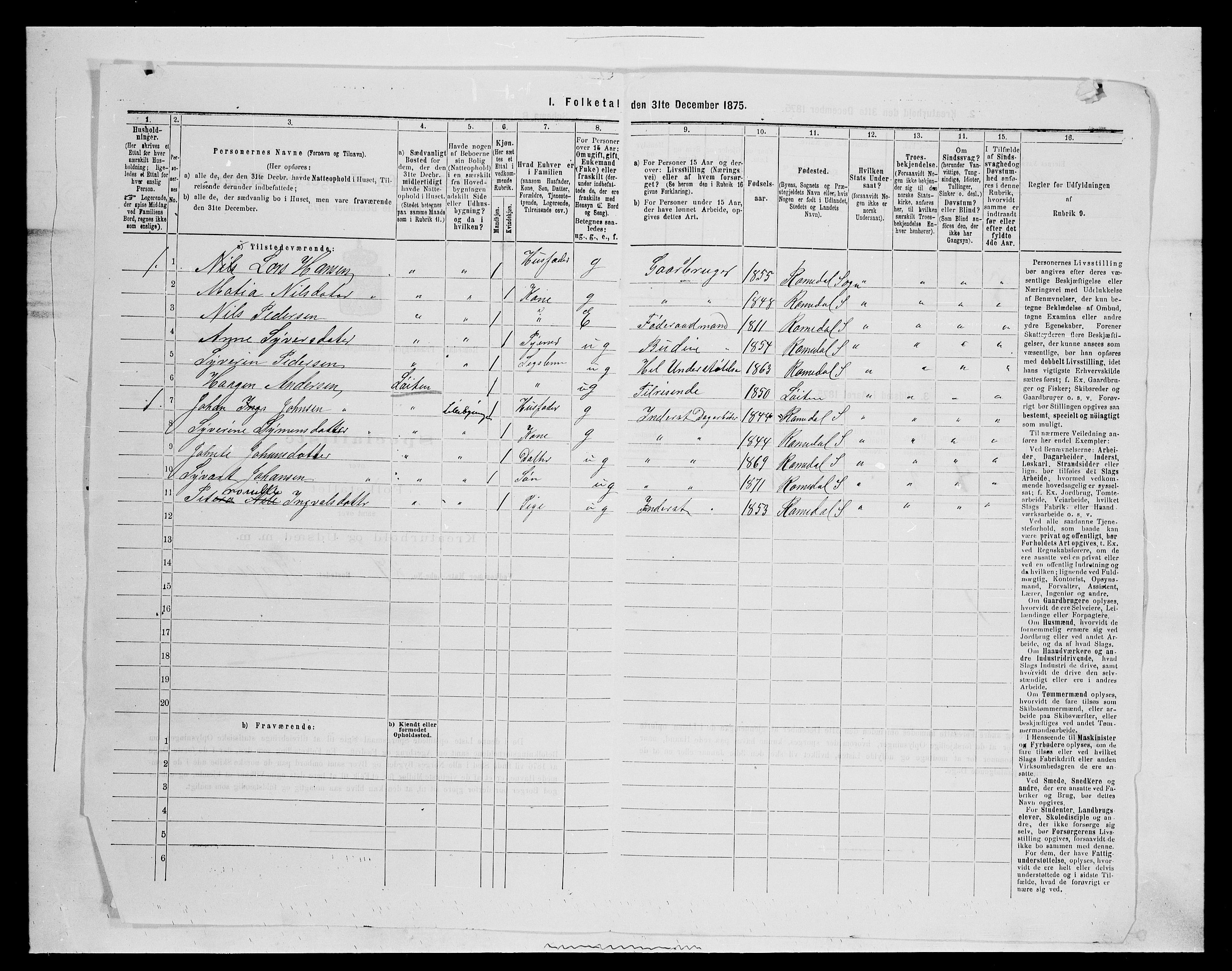 SAH, 1875 census for 0416P Romedal, 1875, p. 274