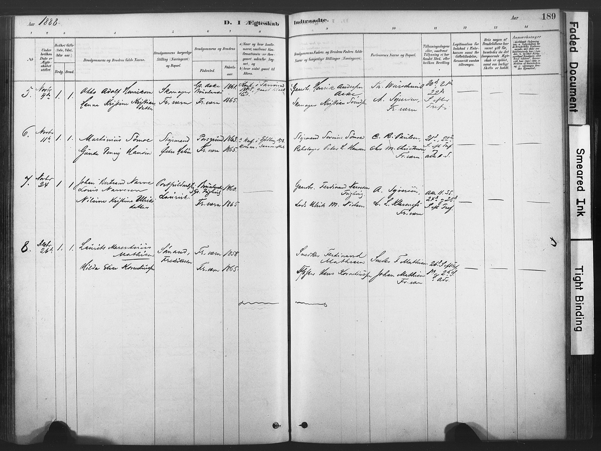 Stavern kirkebøker, SAKO/A-318/F/Fa/L0008: Parish register (official) no. 8, 1878-1905, p. 189