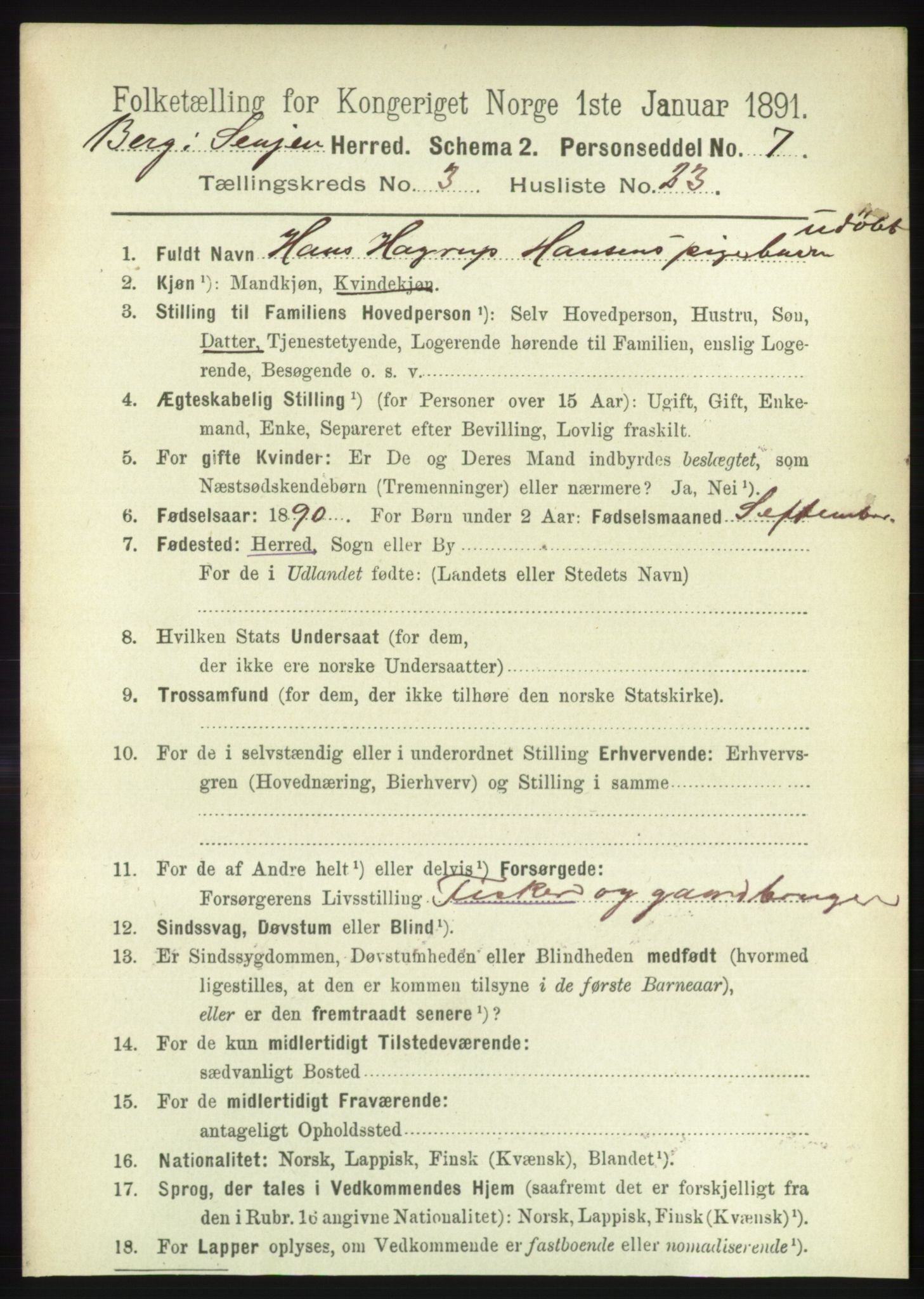RA, 1891 census for 1929 Berg, 1891, p. 1184
