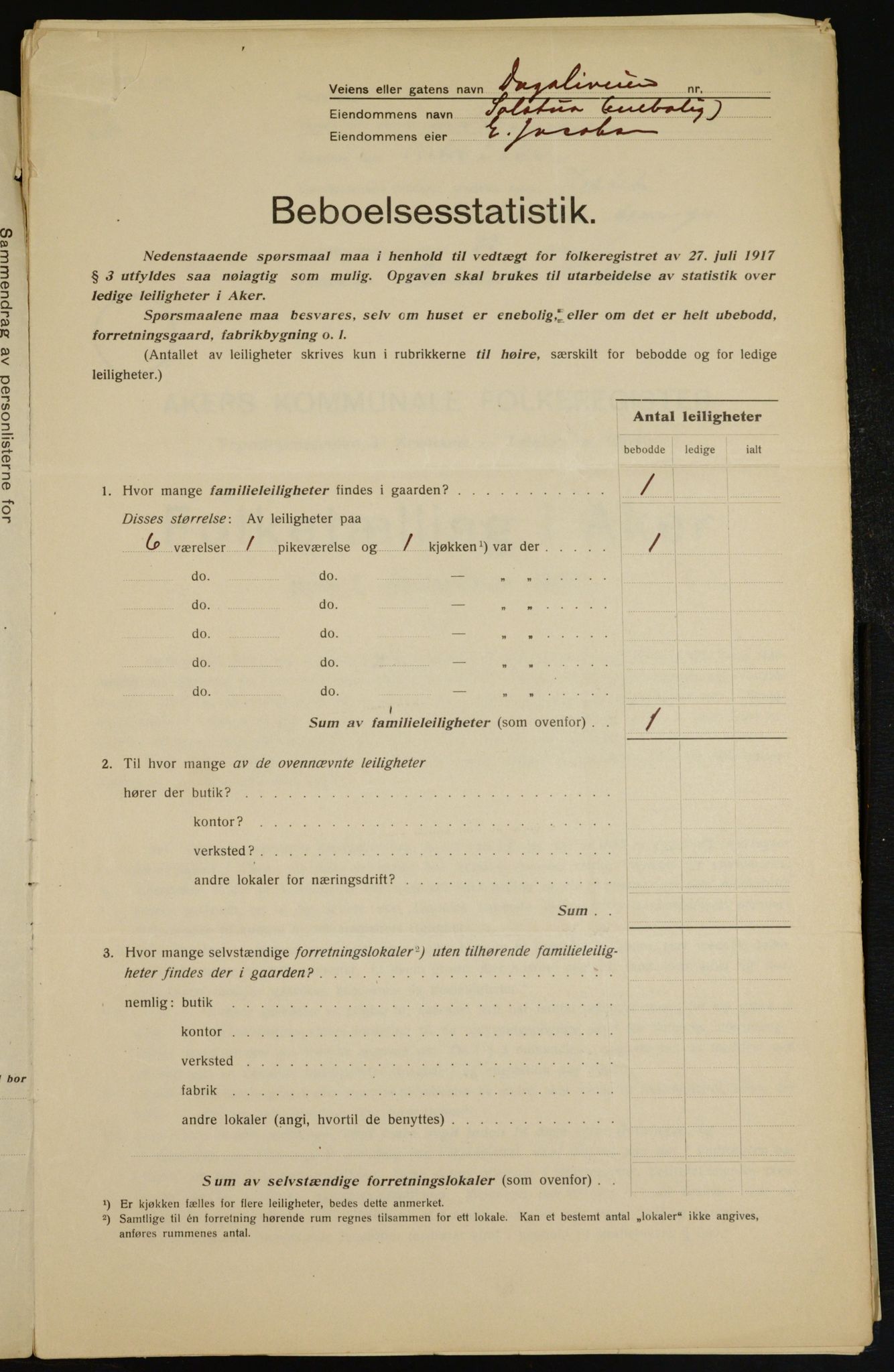 OBA, Municipal Census 1917 for Aker, 1917, p. 7327