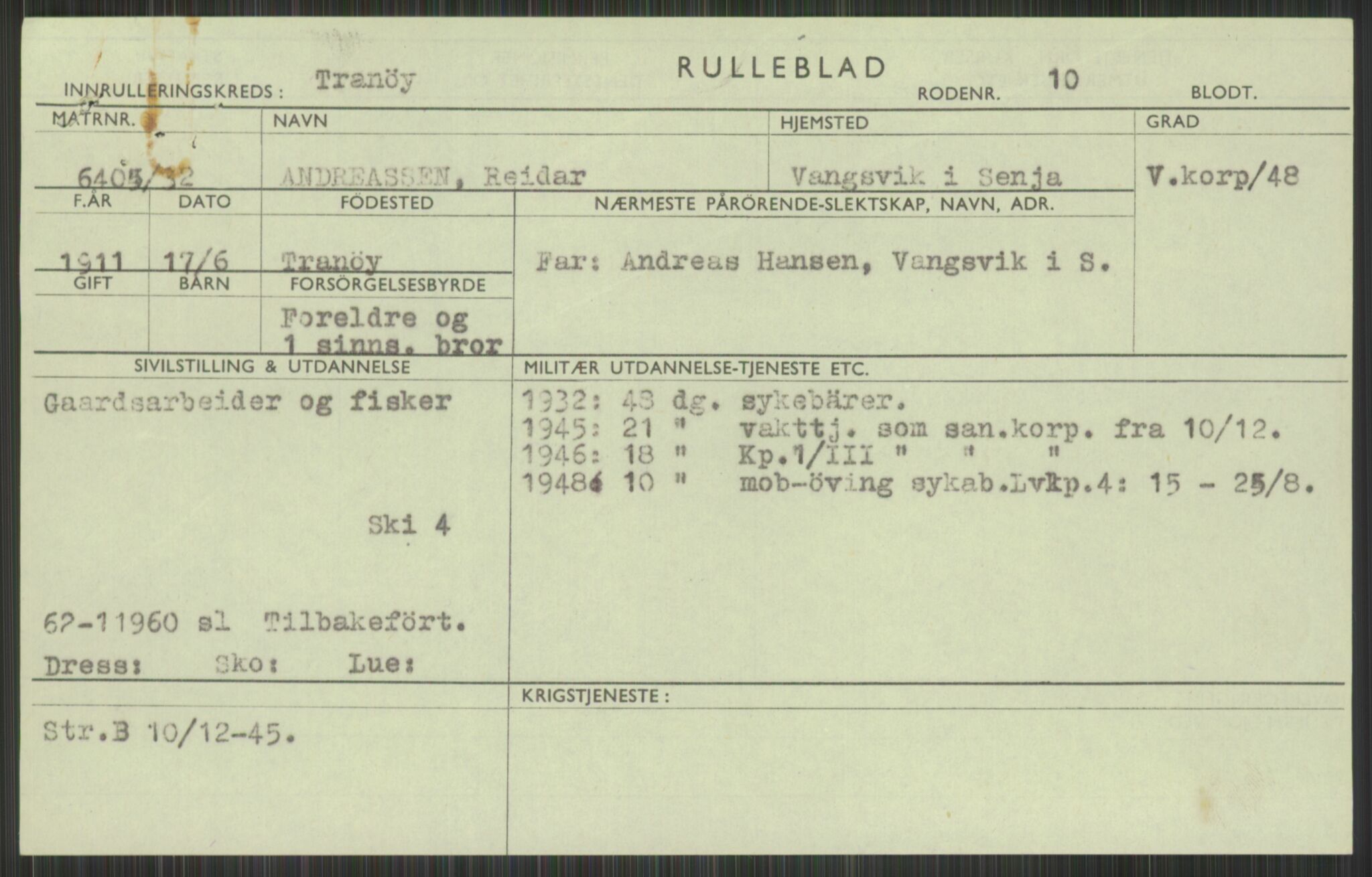 Forsvaret, Troms infanteriregiment nr. 16, AV/RA-RAFA-3146/P/Pa/L0016: Rulleblad for regimentets menige mannskaper, årsklasse 1932, 1932, p. 43