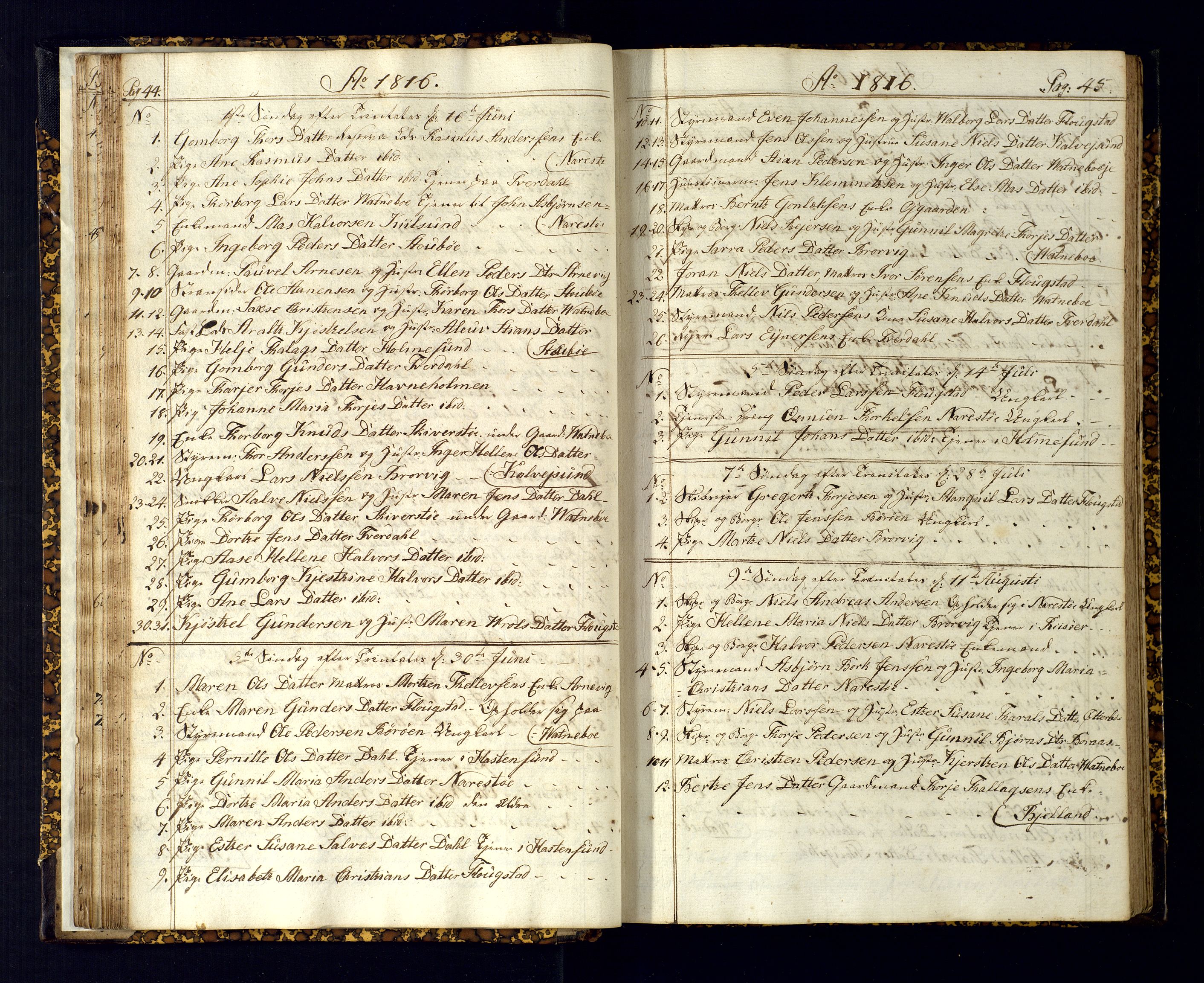 Dypvåg sokneprestkontor, AV/SAK-1111-0007/F/Fc/Fcb/L0001: Communicants register no. C-1, 1813-1840, p. 44-45