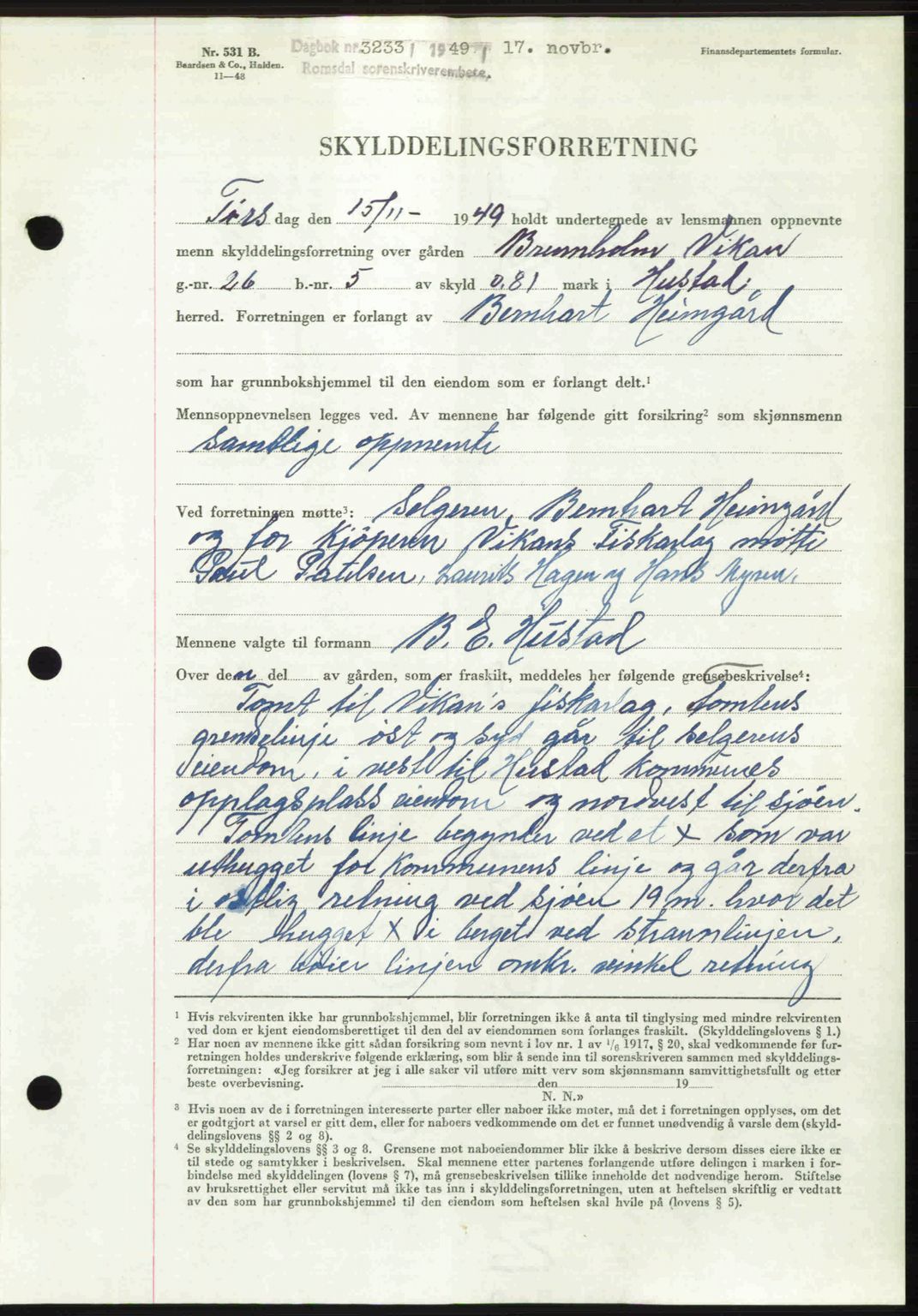 Romsdal sorenskriveri, AV/SAT-A-4149/1/2/2C: Mortgage book no. A31, 1949-1949, Diary no: : 3233/1949