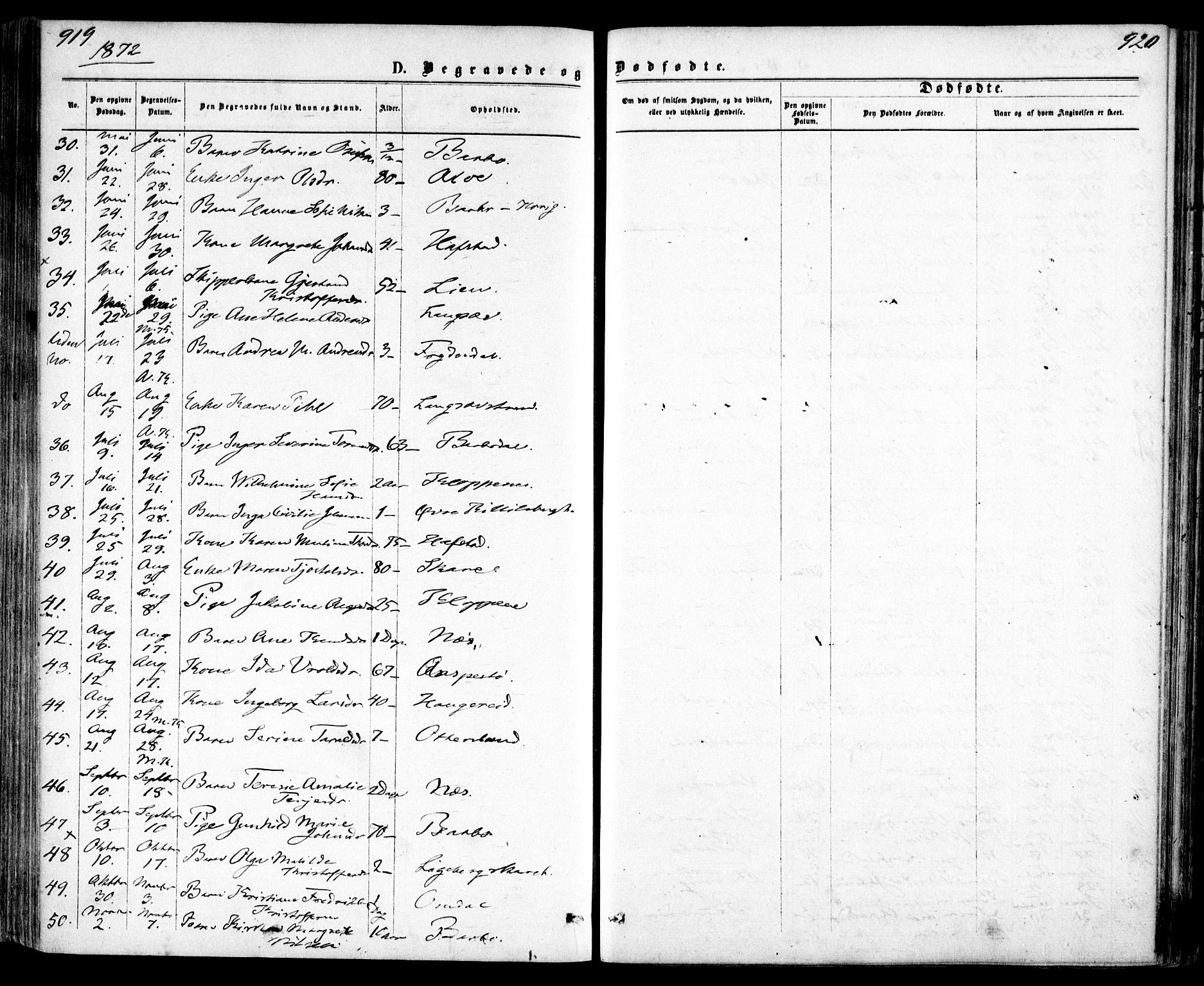 Tromøy sokneprestkontor, AV/SAK-1111-0041/F/Fa/L0008: Parish register (official) no. A 8, 1870-1877, p. 919-920