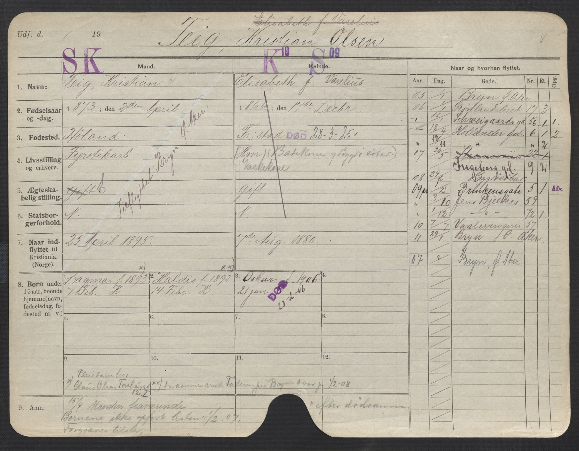 Oslo folkeregister, Registerkort, SAO/A-11715/F/Fa/Fac/L0011: Menn, 1906-1914, p. 51a