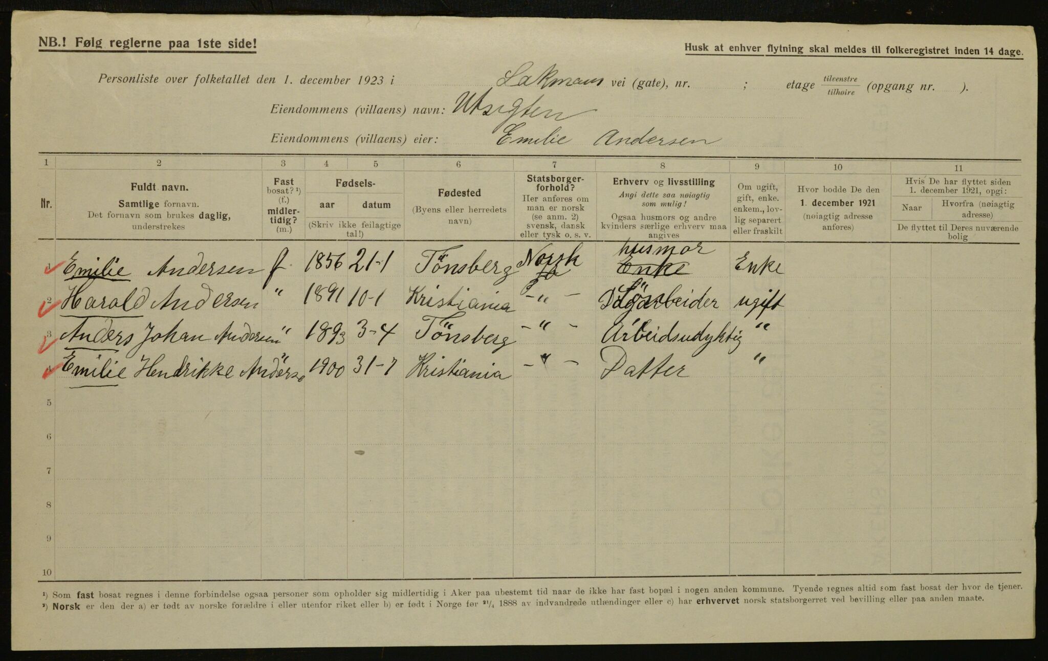 , Municipal Census 1923 for Aker, 1923, p. 15794