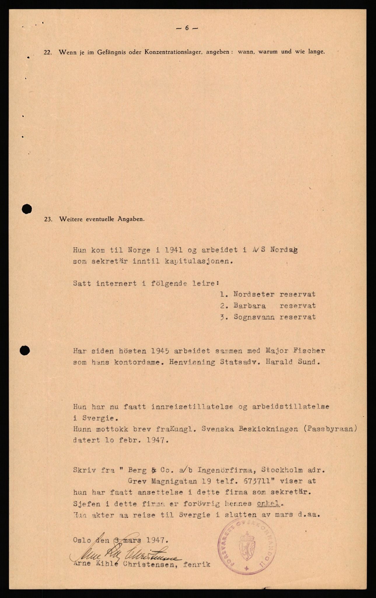 Forsvaret, Forsvarets overkommando II, AV/RA-RAFA-3915/D/Db/L0034: CI Questionaires. Tyske okkupasjonsstyrker i Norge. Tyskere., 1945-1946, p. 432