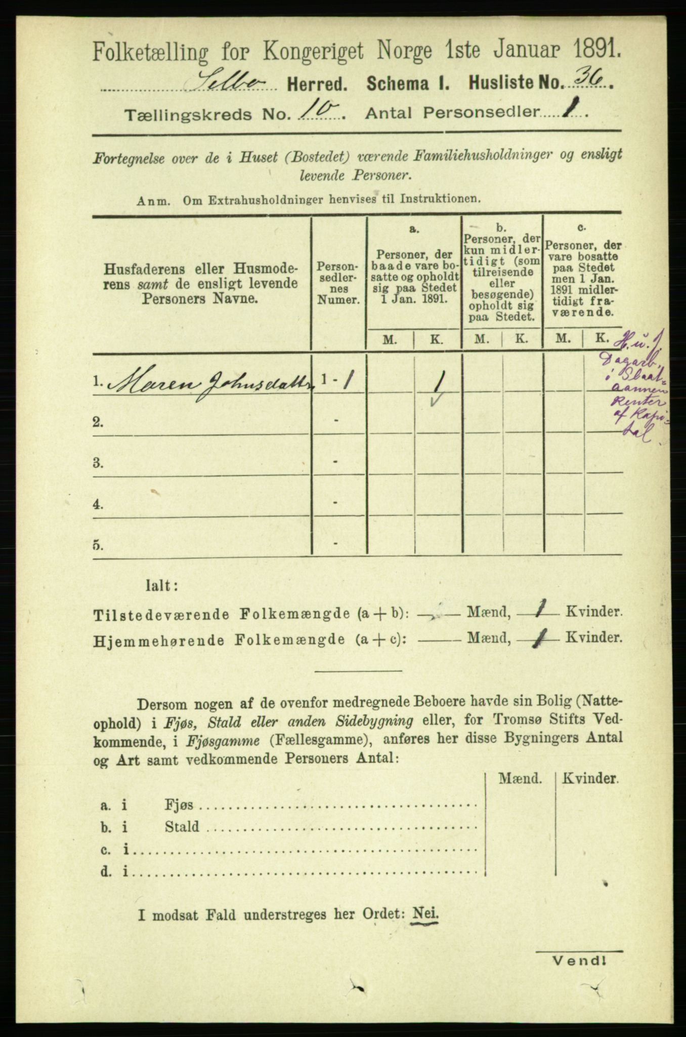 RA, 1891 census for 1664 Selbu, 1891, p. 3639