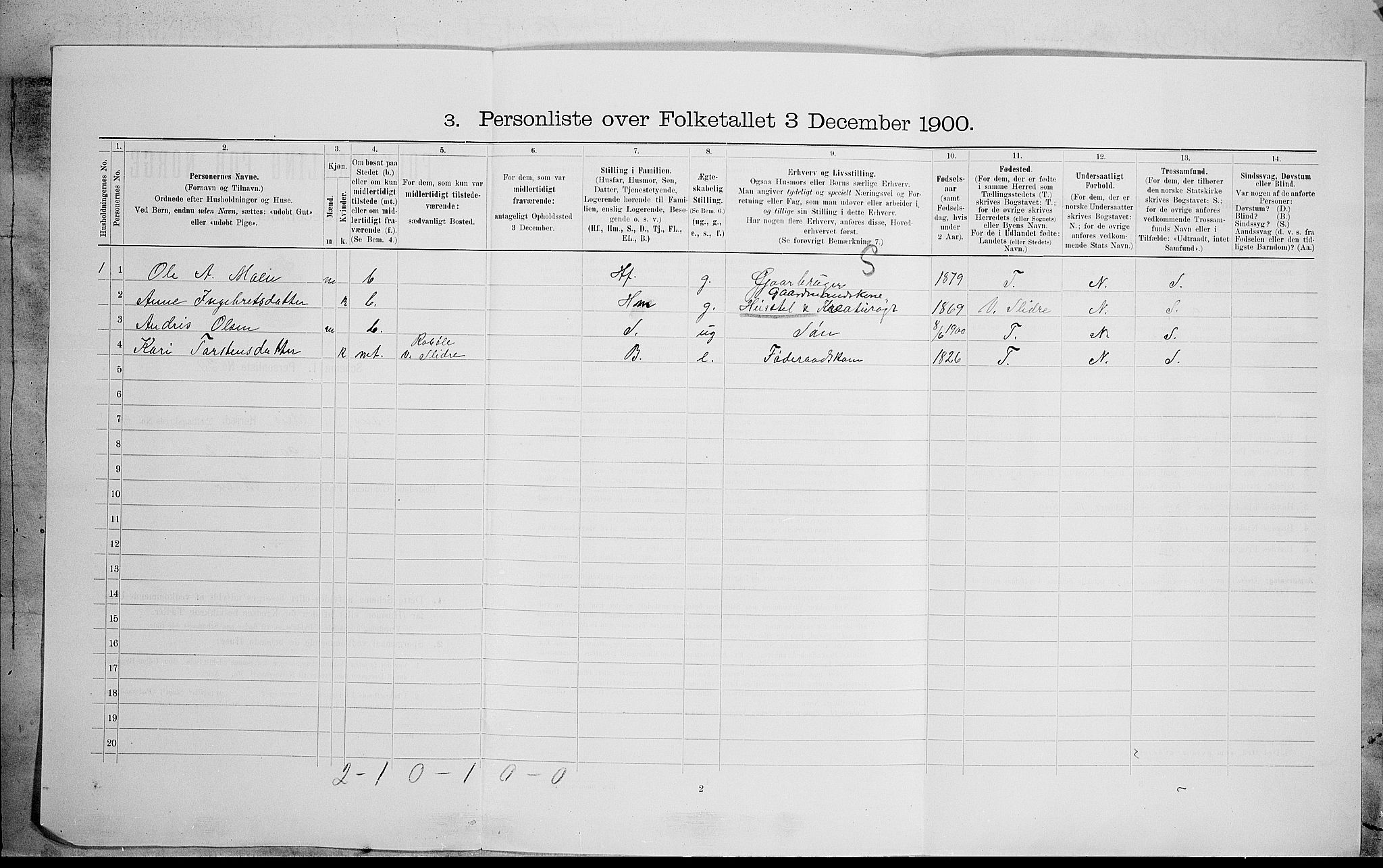 SAH, 1900 census for Vang, 1900, p. 580