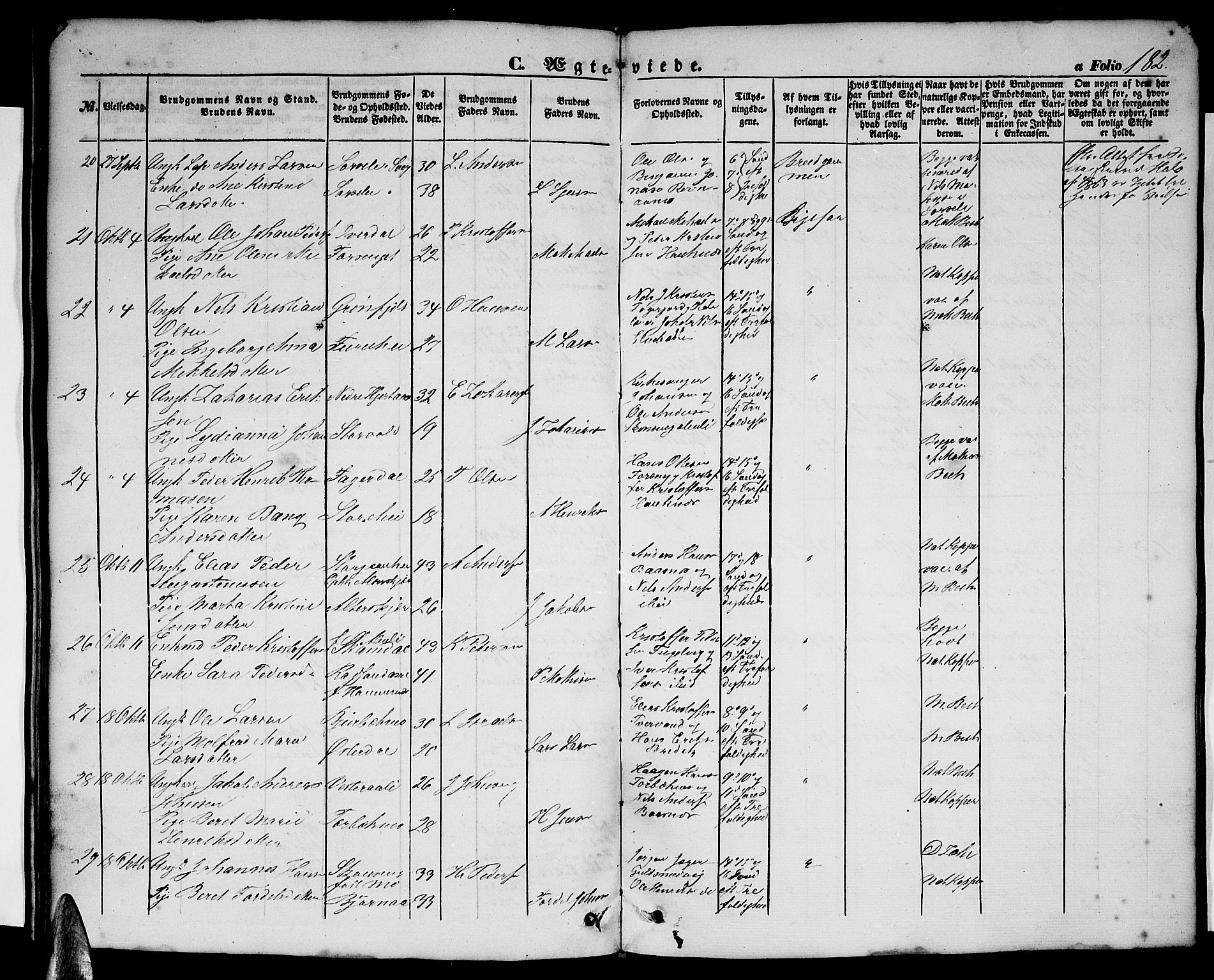 Ministerialprotokoller, klokkerbøker og fødselsregistre - Nordland, AV/SAT-A-1459/827/L0414: Parish register (copy) no. 827C03, 1853-1865, p. 182