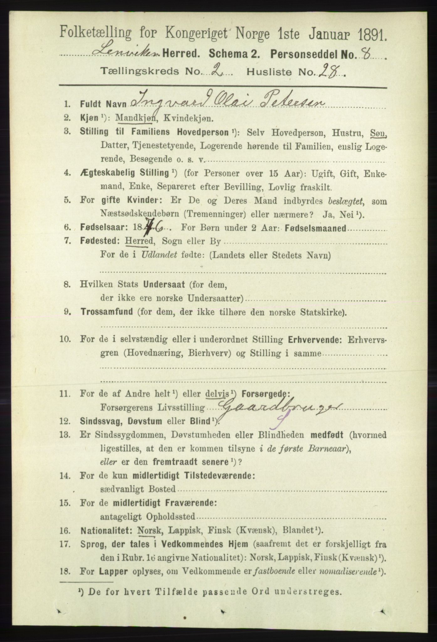 RA, 1891 census for 1931 Lenvik, 1891, p. 969