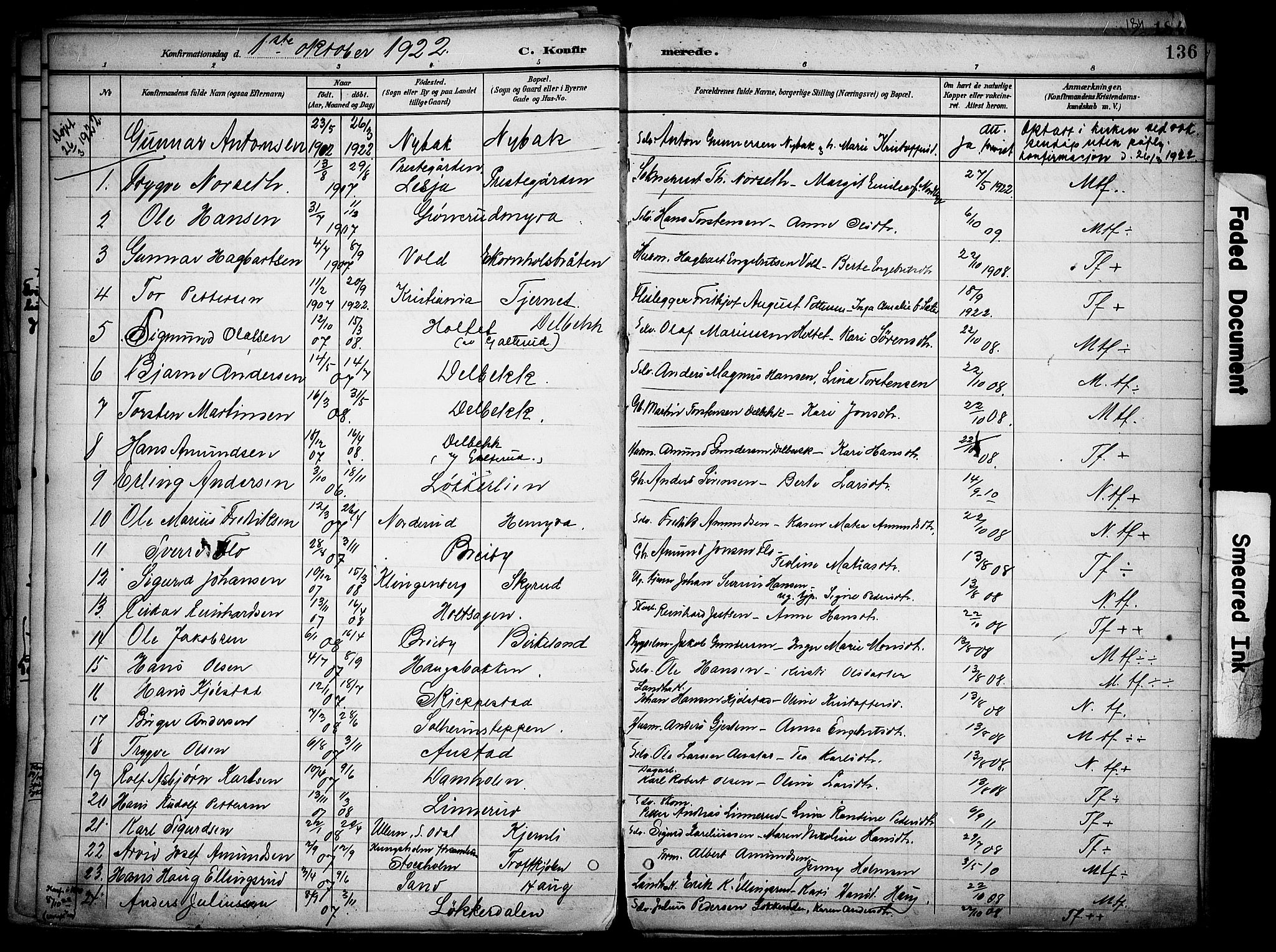 Nord-Odal prestekontor, SAH/PREST-032/H/Ha/Haa/L0007: Parish register (official) no. 7, 1902-1926, p. 136