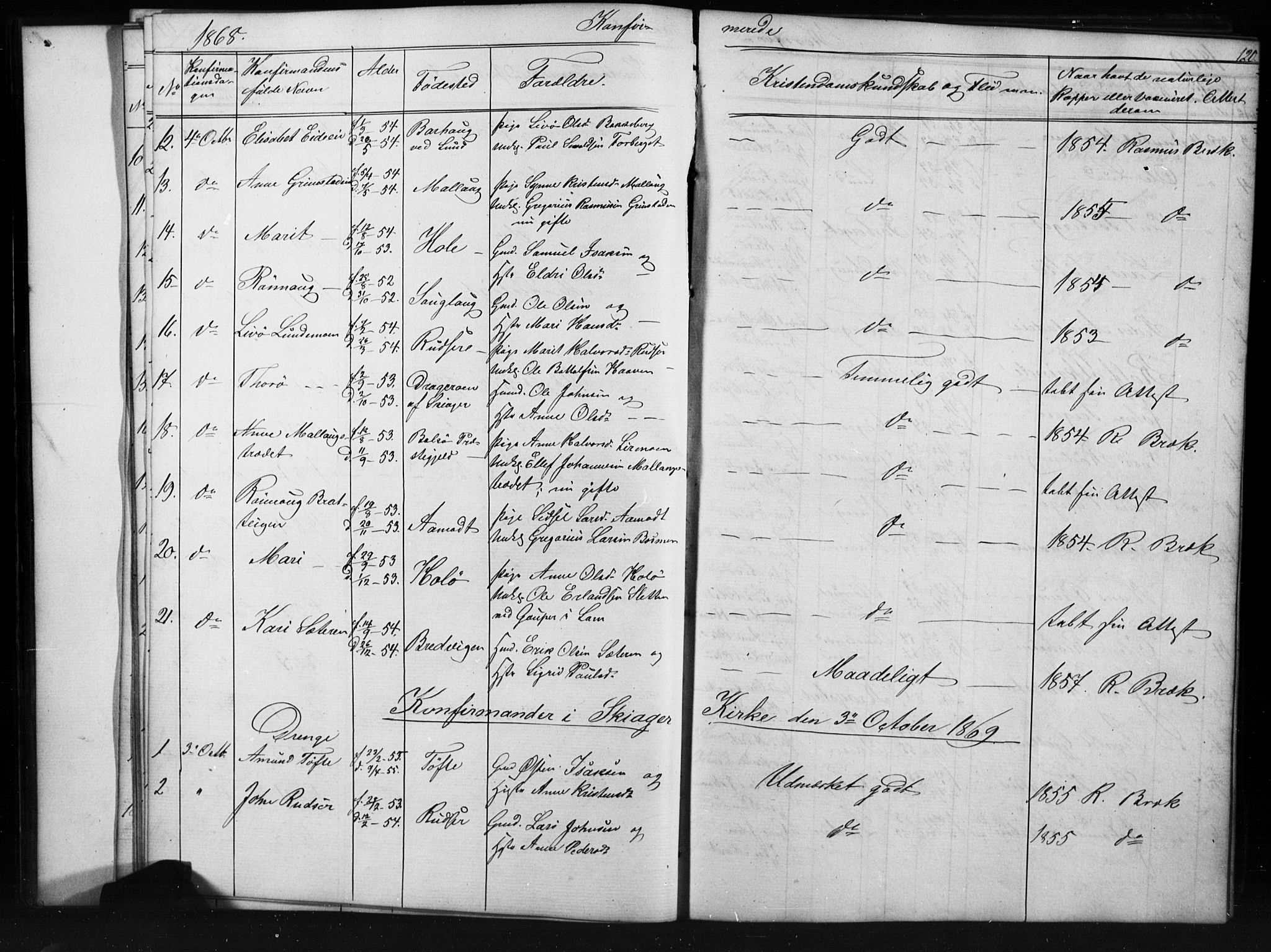 Skjåk prestekontor, SAH/PREST-072/H/Ha/Hab/L0001: Parish register (copy) no. 1, 1865-1893, p. 120