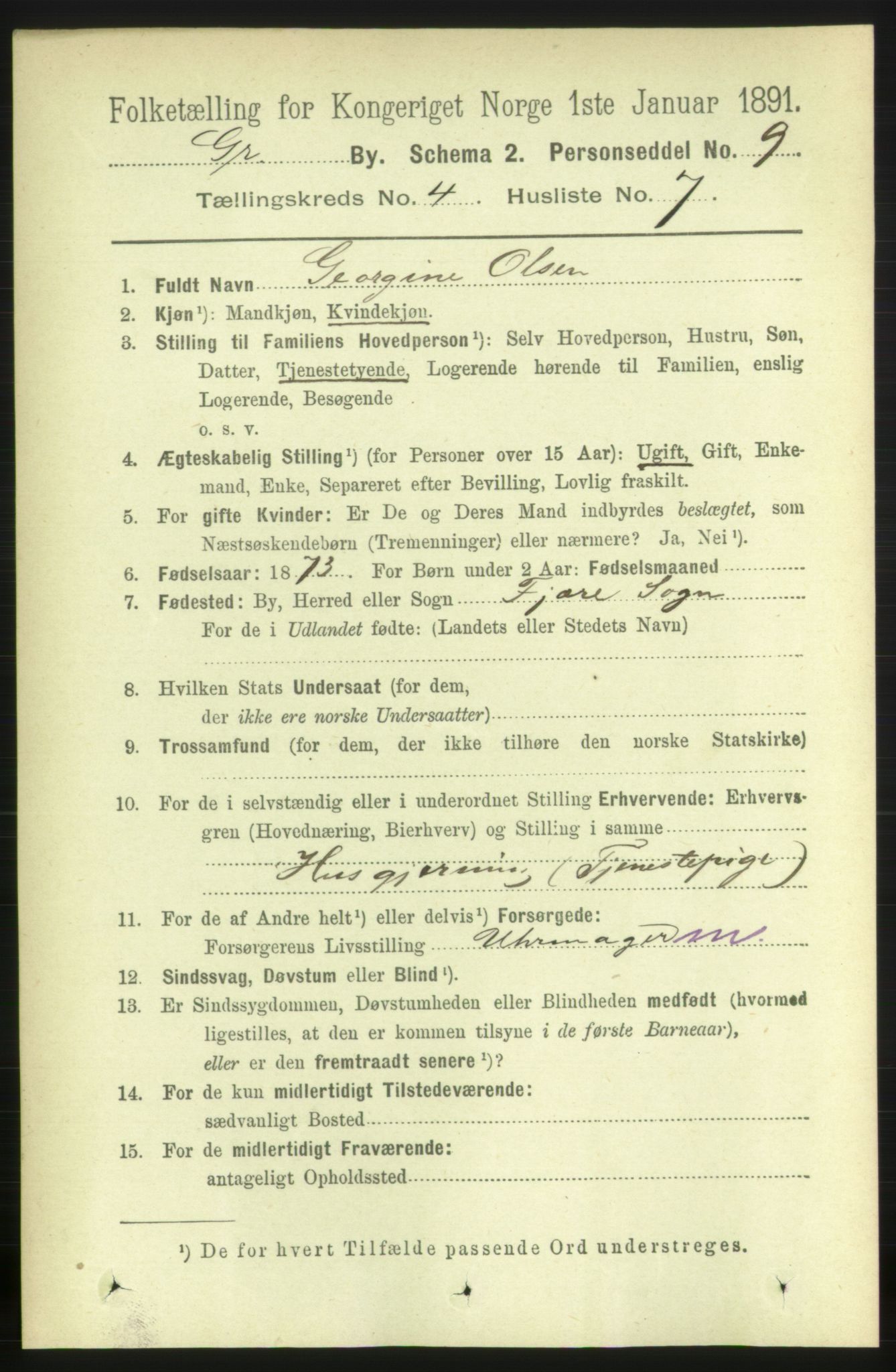 RA, 1891 census for 0904 Grimstad, 1891, p. 2624