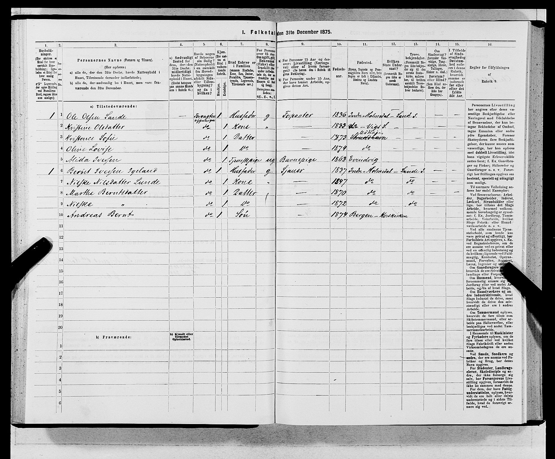 SAB, 1875 census for 1281L Bergen landdistrikt/Domkirken and Sandviken, 1875, p. 136