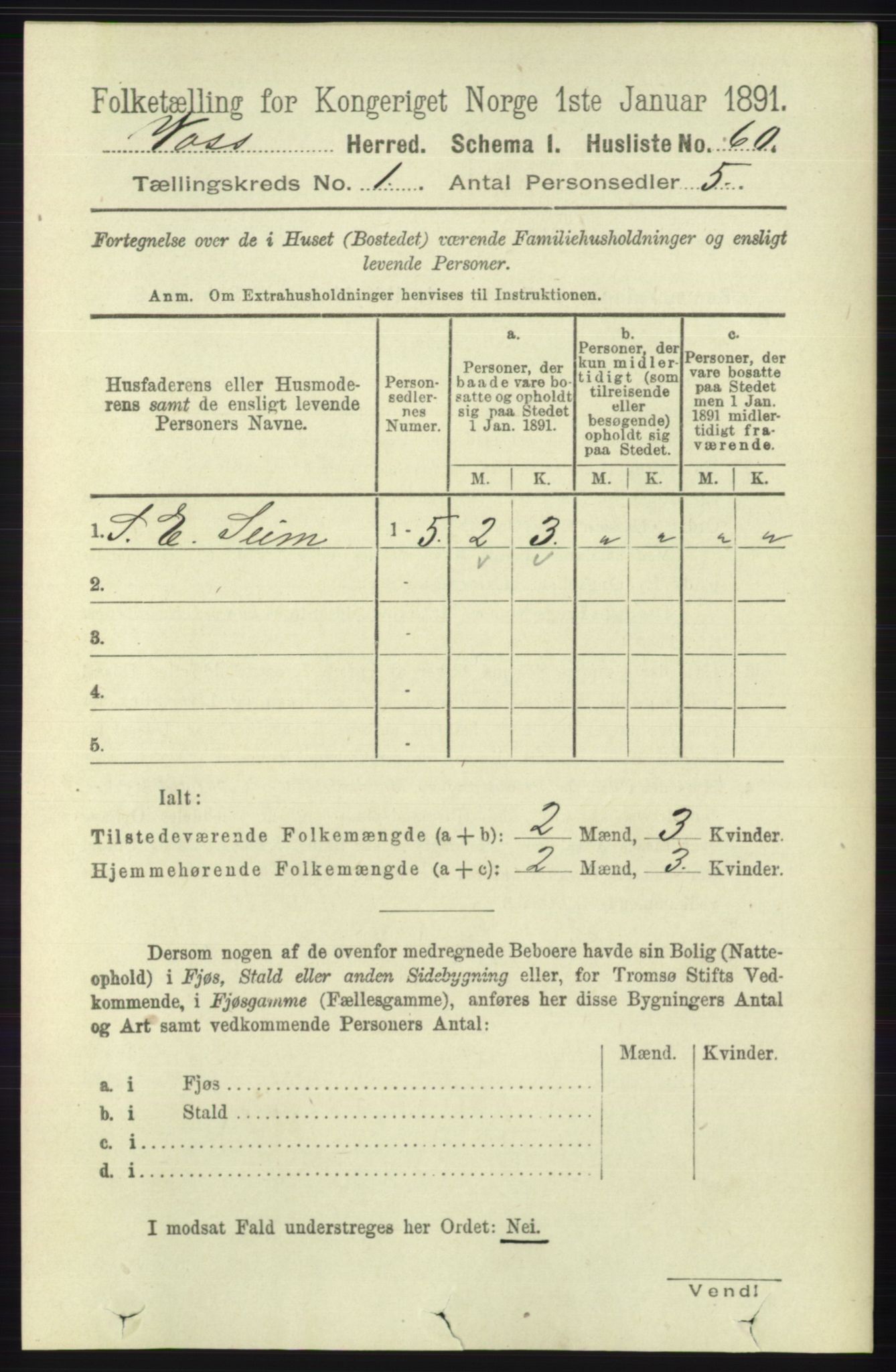 RA, 1891 census for 1235 Voss, 1891, p. 99