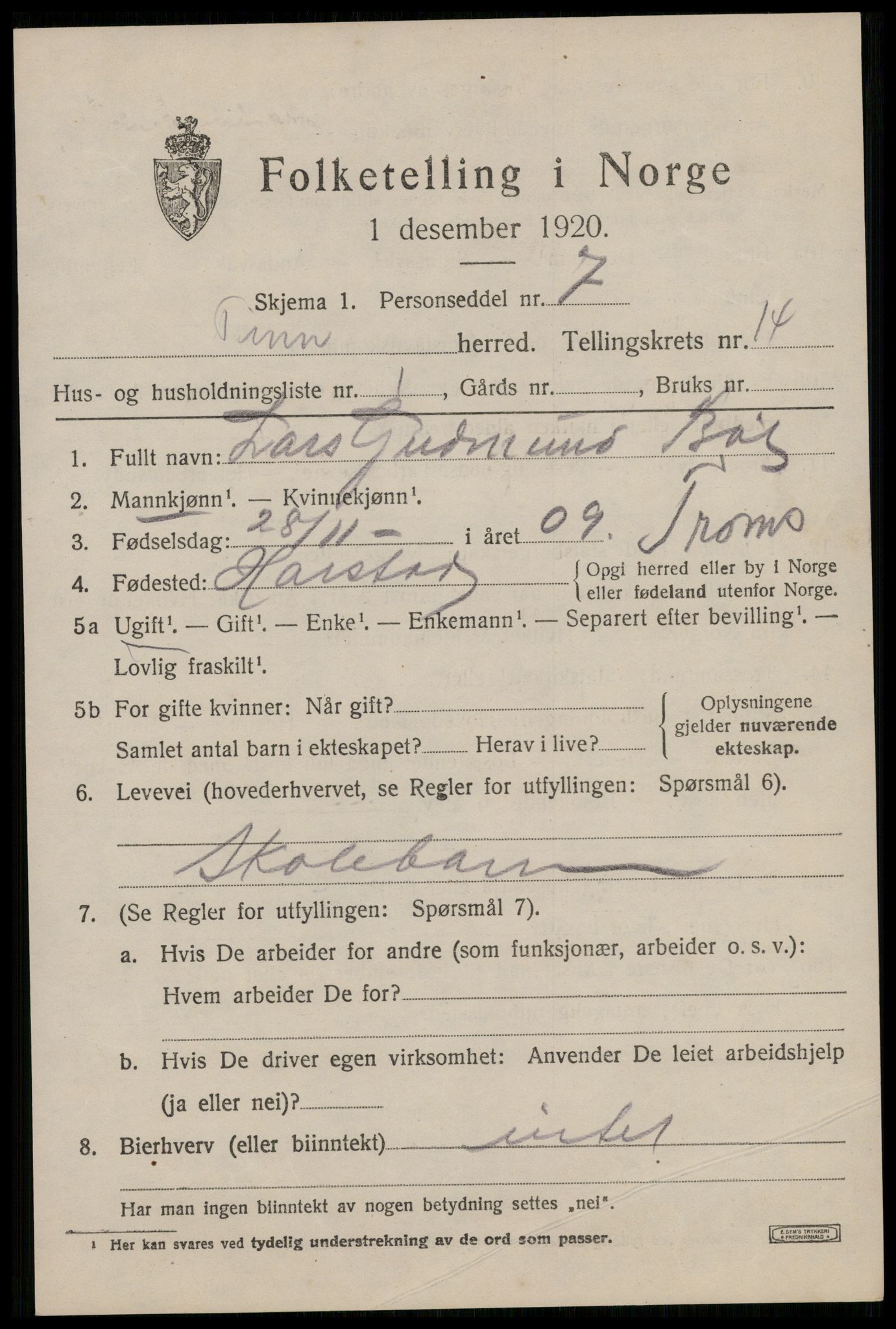 SAKO, 1920 census for Tinn, 1920, p. 8678