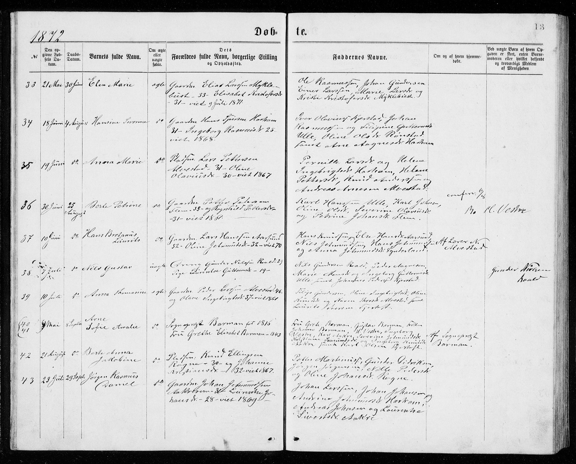 Ministerialprotokoller, klokkerbøker og fødselsregistre - Møre og Romsdal, AV/SAT-A-1454/536/L0509: Parish register (copy) no. 536C04, 1871-1881, p. 13