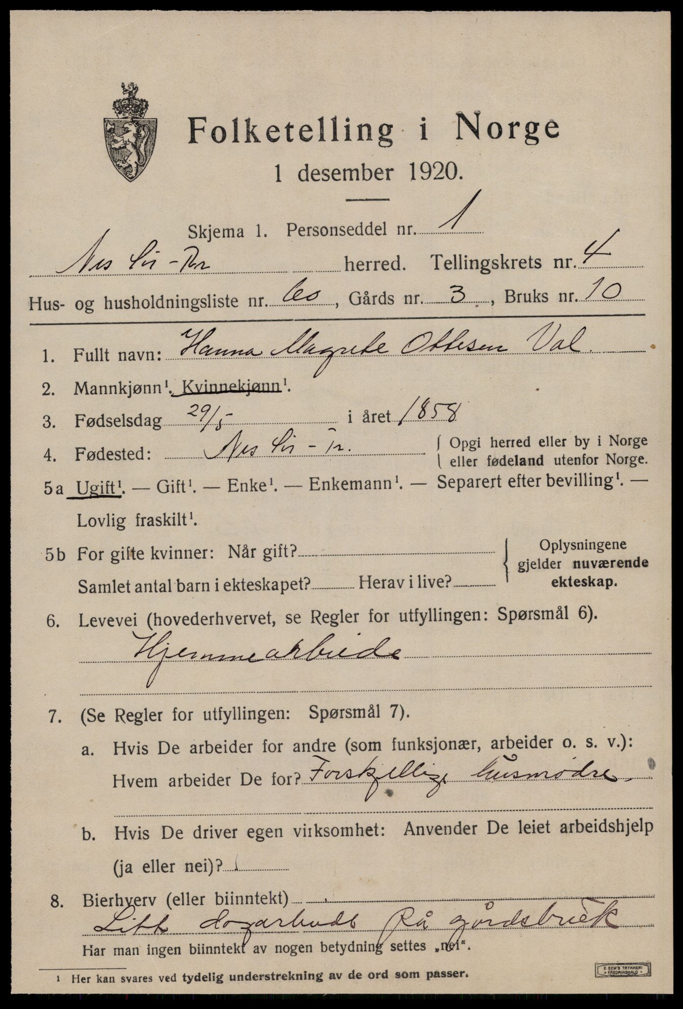 SAT, 1920 census for Nes (ST), 1920, p. 2879