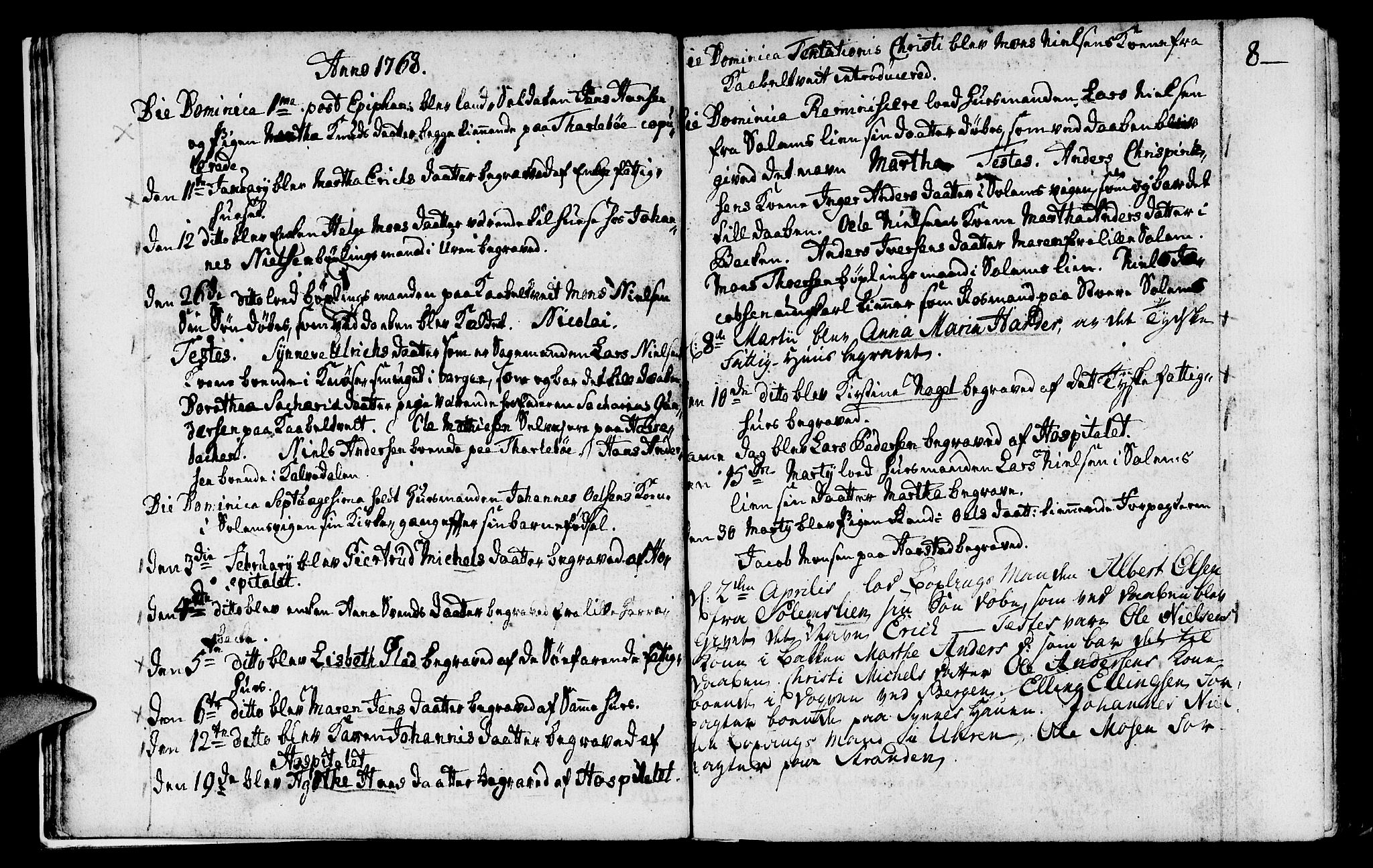St. Jørgens hospital og Årstad sokneprestembete, AV/SAB-A-99934: Parish register (official) no. A 2, 1766-1814, p. 8