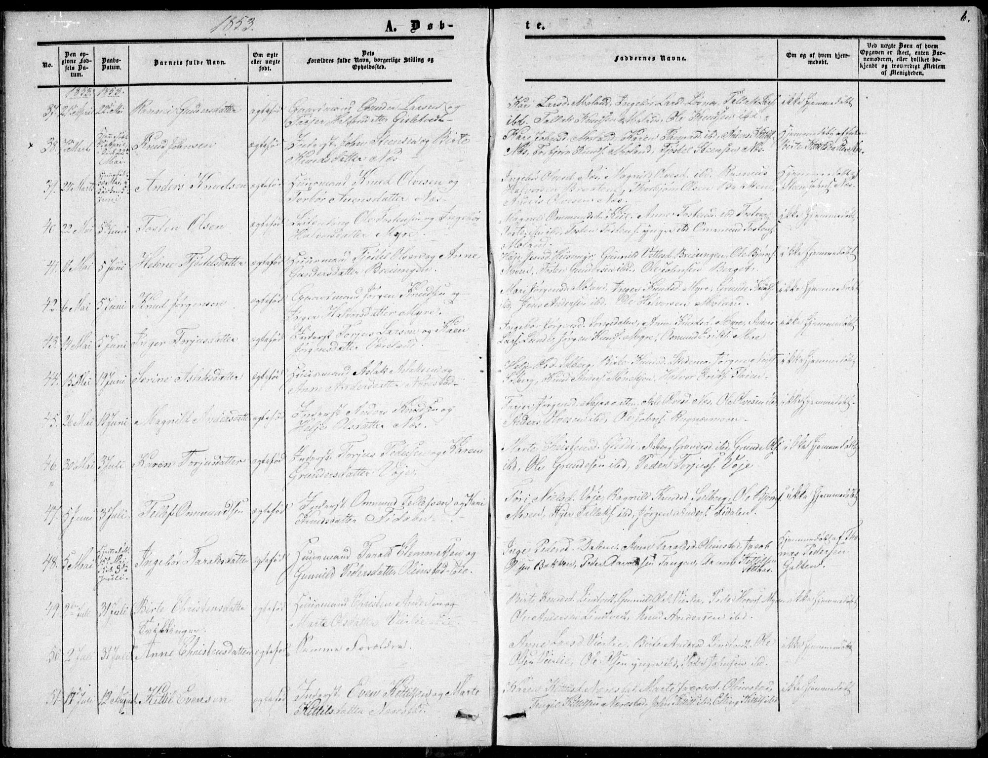 Gjerstad sokneprestkontor, AV/SAK-1111-0014/F/Fa/Fab/L0003: Parish register (official) no. A 3, 1853-1878, p. 6