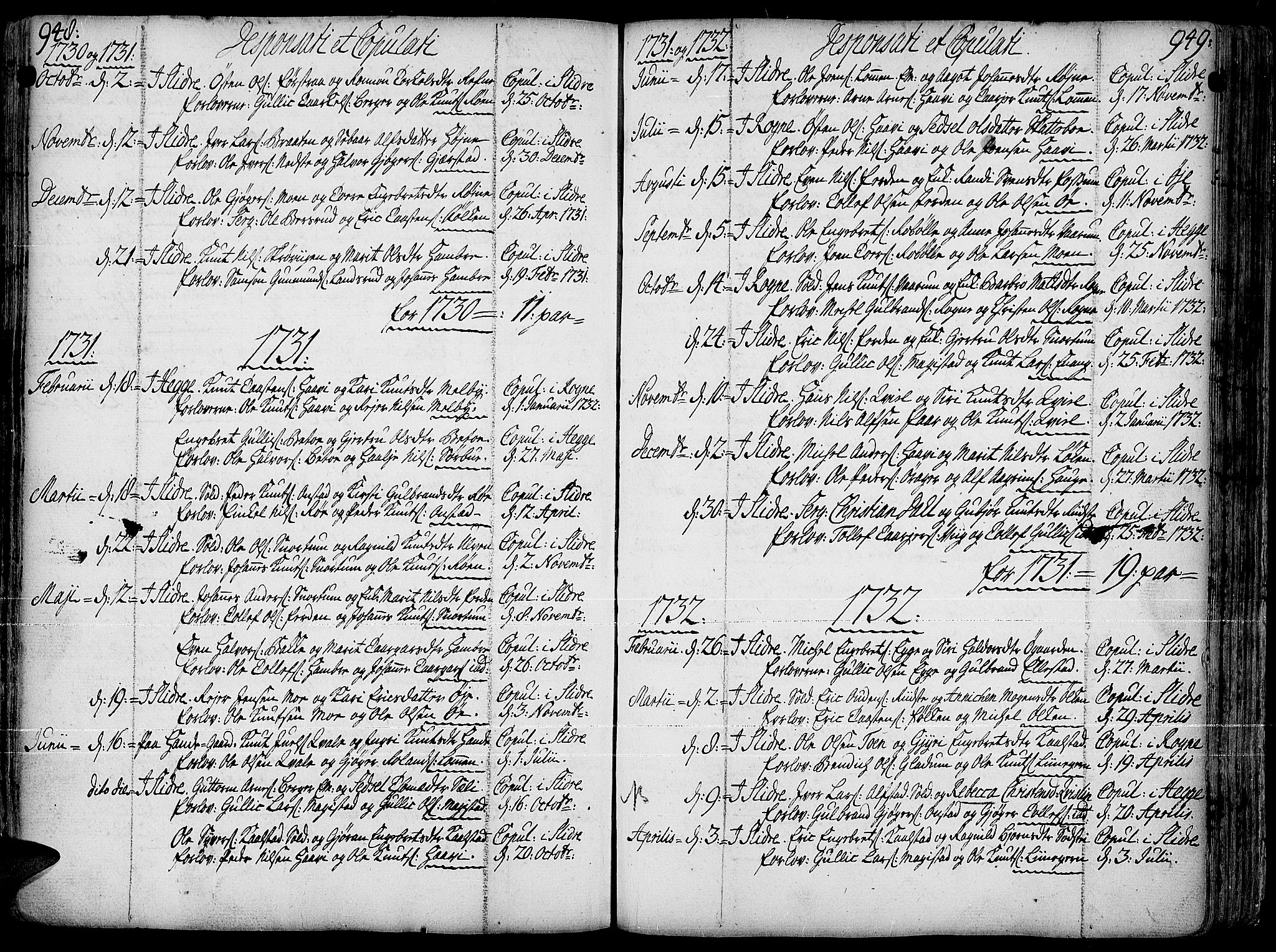 Slidre prestekontor, SAH/PREST-134/H/Ha/Haa/L0001: Parish register (official) no. 1, 1724-1814, p. 948-949