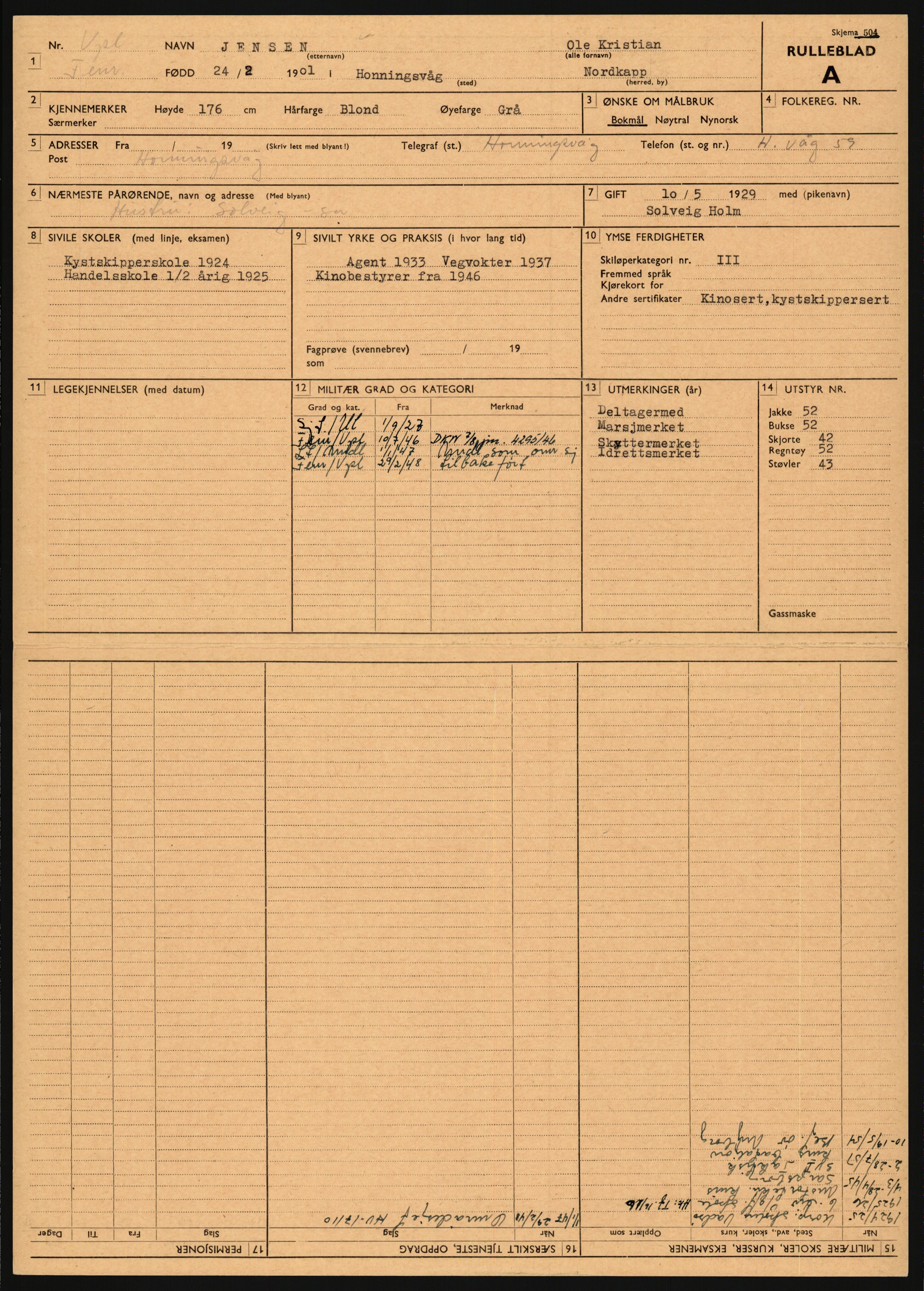 Forsvaret, Varanger bataljon, AV/RA-RAFA-2258/1/D/L0455: Rulleblad og tjenesteuttalelser for befal født 1894-1896, 1901-1909 og 1911-1915, 1894-1915, p. 18