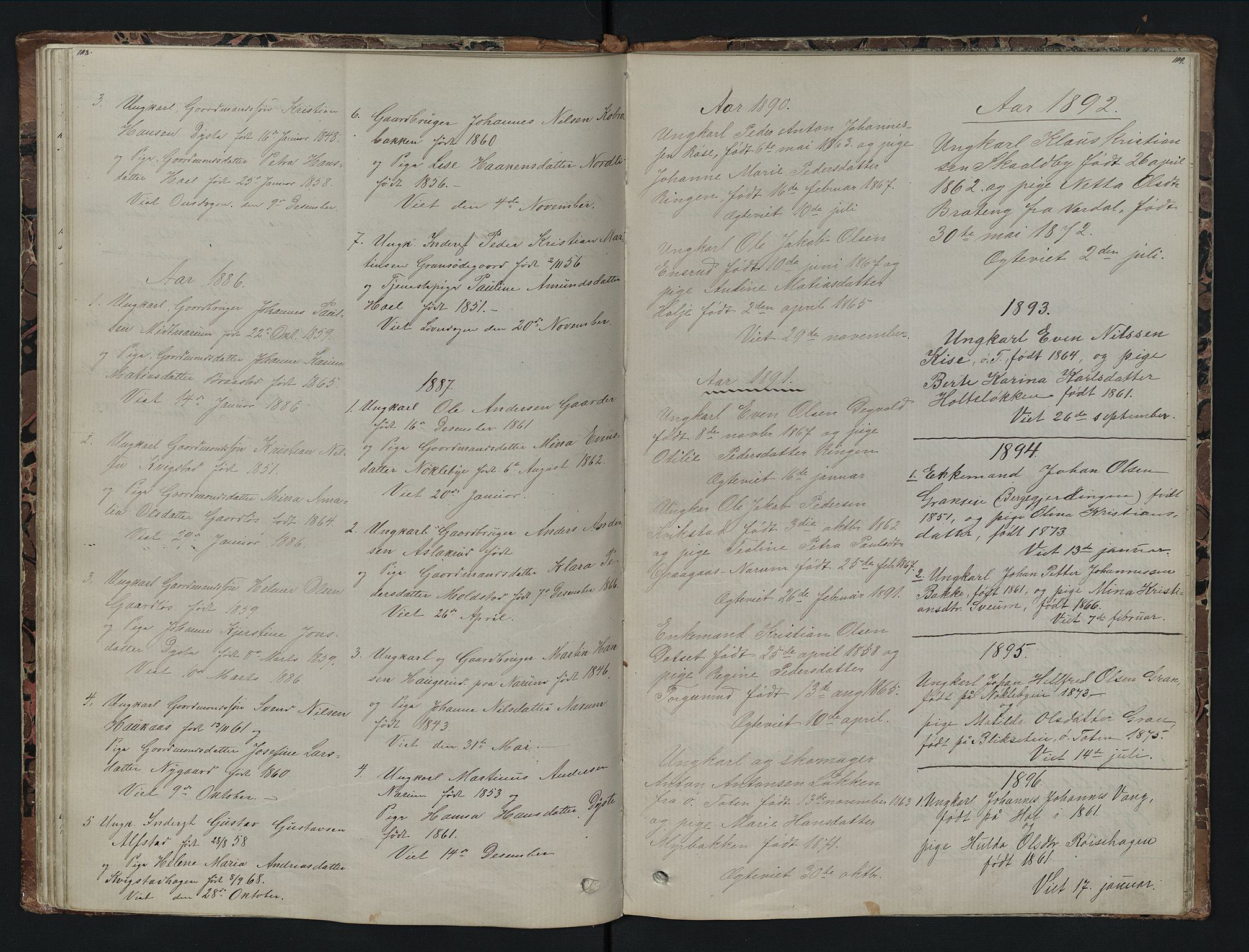 Vestre Toten prestekontor, SAH/PREST-108/H/Ha/Hab/L0007: Parish register (copy) no. 7, 1872-1900, p. 108-109