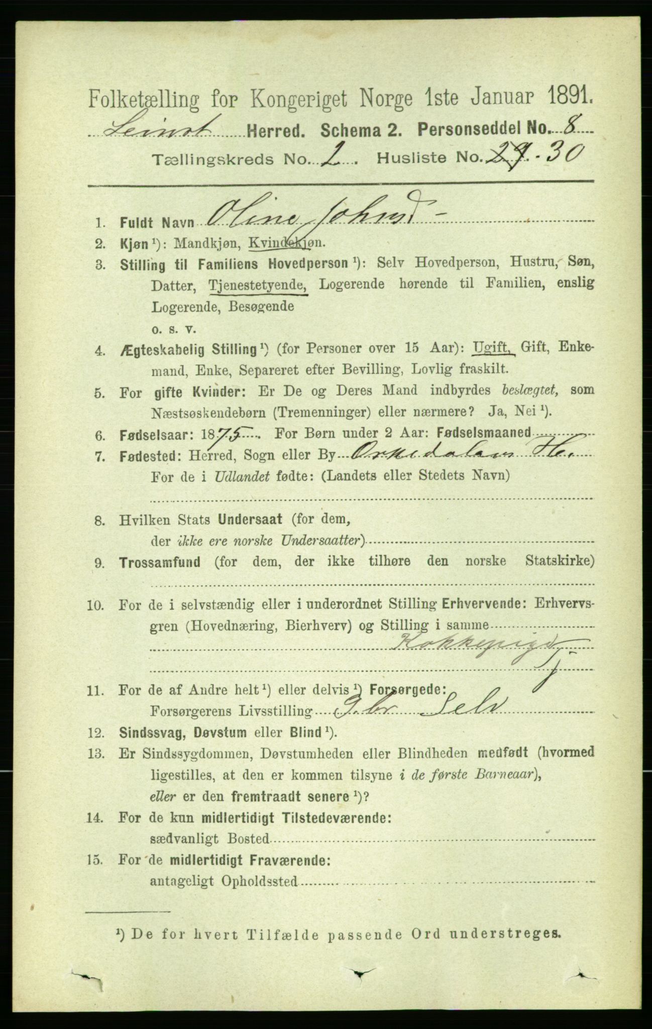 RA, 1891 census for 1654 Leinstrand, 1891, p. 694