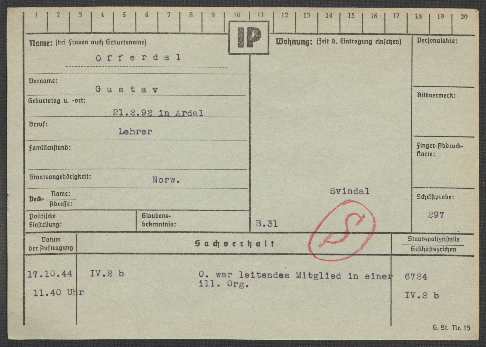 Befehlshaber der Sicherheitspolizei und des SD, AV/RA-RAFA-5969/E/Ea/Eaa/L0008: Register over norske fanger i Møllergata 19: Oelze-Ru, 1940-1945, p. 4