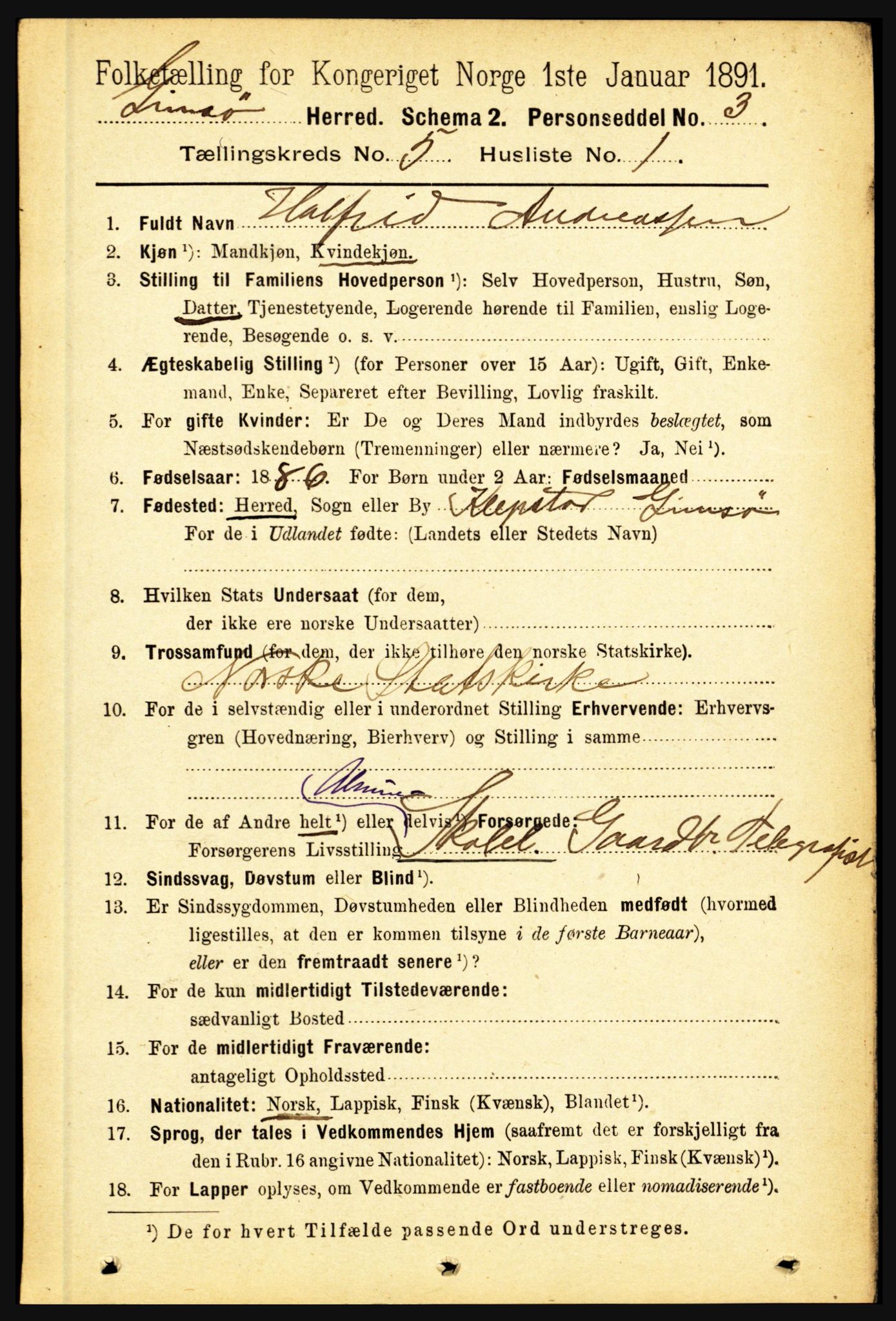 RA, 1891 census for 1864 Gimsøy, 1891, p. 835