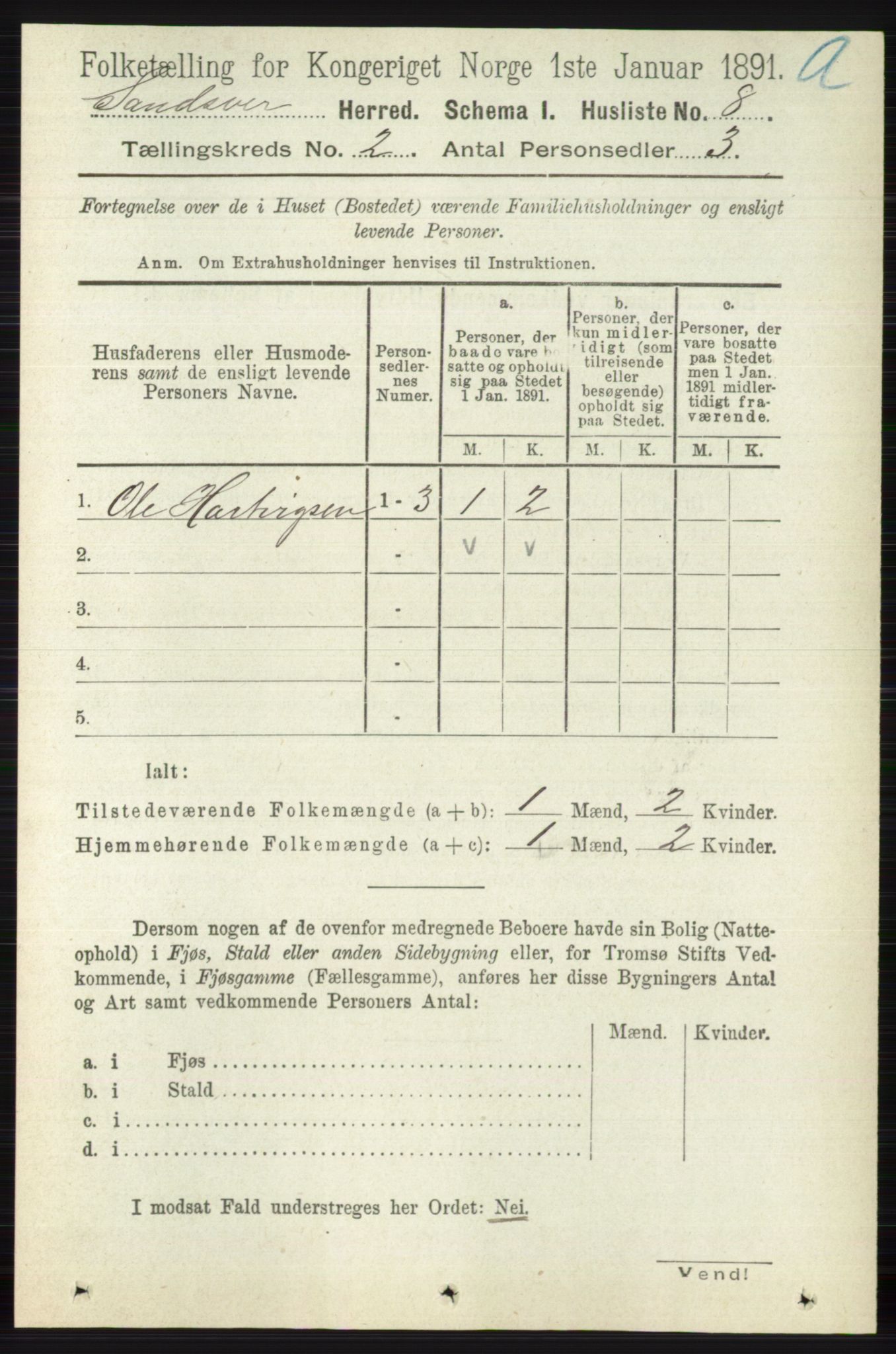 RA, 1891 census for 0629 Sandsvær, 1891, p. 599