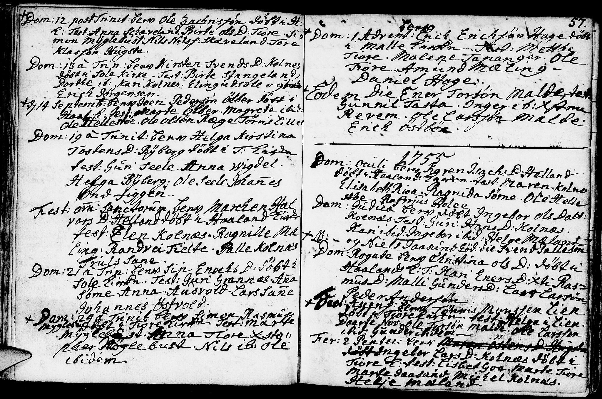 Håland sokneprestkontor, SAST/A-101802/001/30BA/L0002: Parish register (official) no. A 2, 1722-1794, p. 57