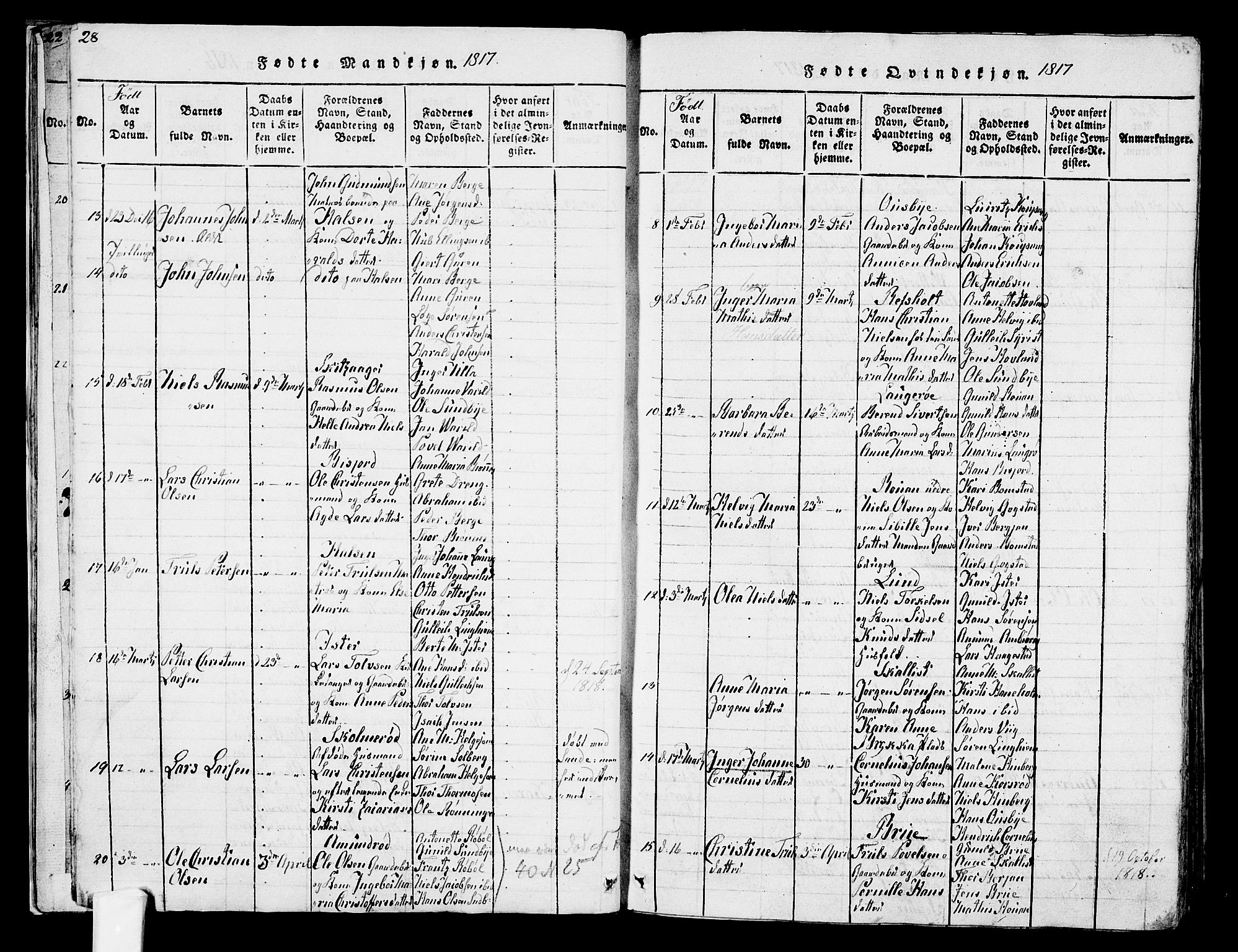 Tjølling kirkebøker, SAKO/A-60/F/Fa/L0005: Parish register (official) no. 5, 1814-1836, p. 28-29