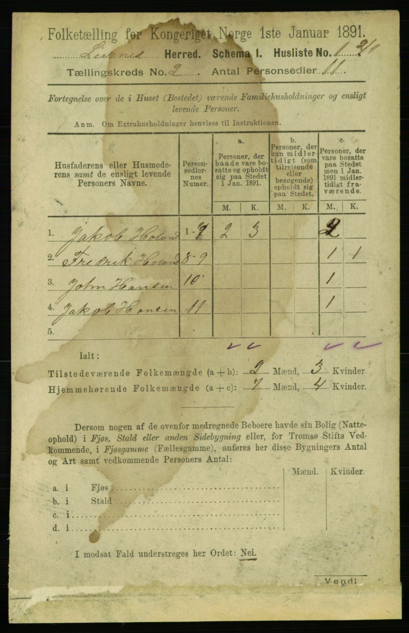 RA, 1891 census for 1737 Lierne, 1891, p. 502