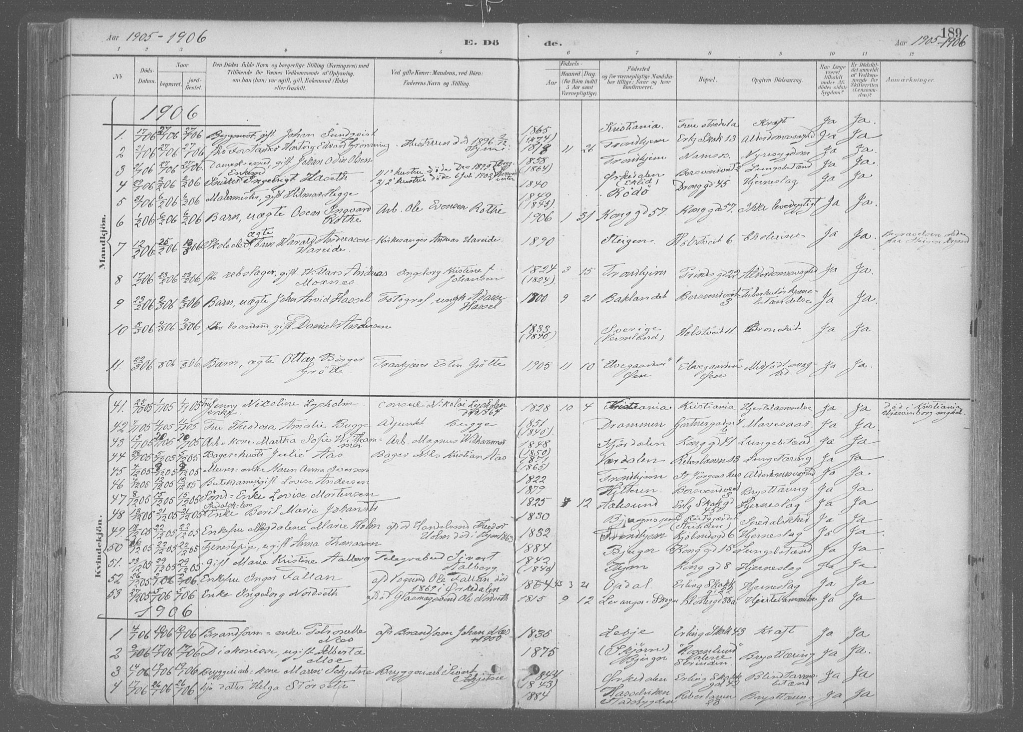 Ministerialprotokoller, klokkerbøker og fødselsregistre - Sør-Trøndelag, SAT/A-1456/601/L0064: Parish register (official) no. 601A31, 1891-1911, p. 189