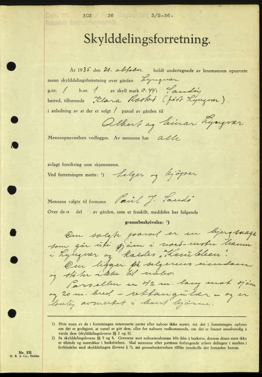 Romsdal sorenskriveri, AV/SAT-A-4149/1/2/2C: Mortgage book no. A1, 1936-1936, Diary no: : 303/1936