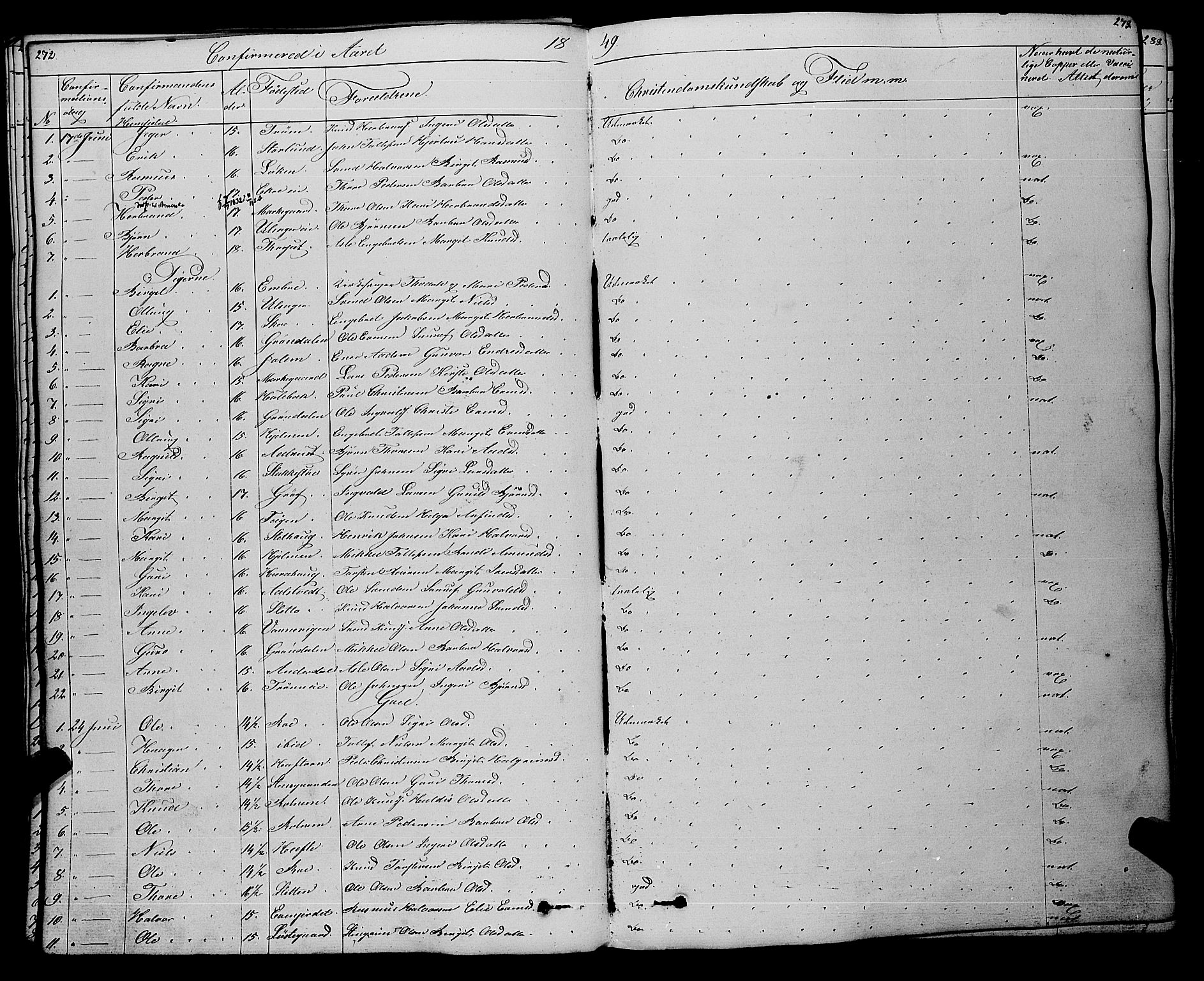 Gol kirkebøker, SAKO/A-226/F/Fa/L0002: Parish register (official) no. I 2, 1837-1863, p. 272-273